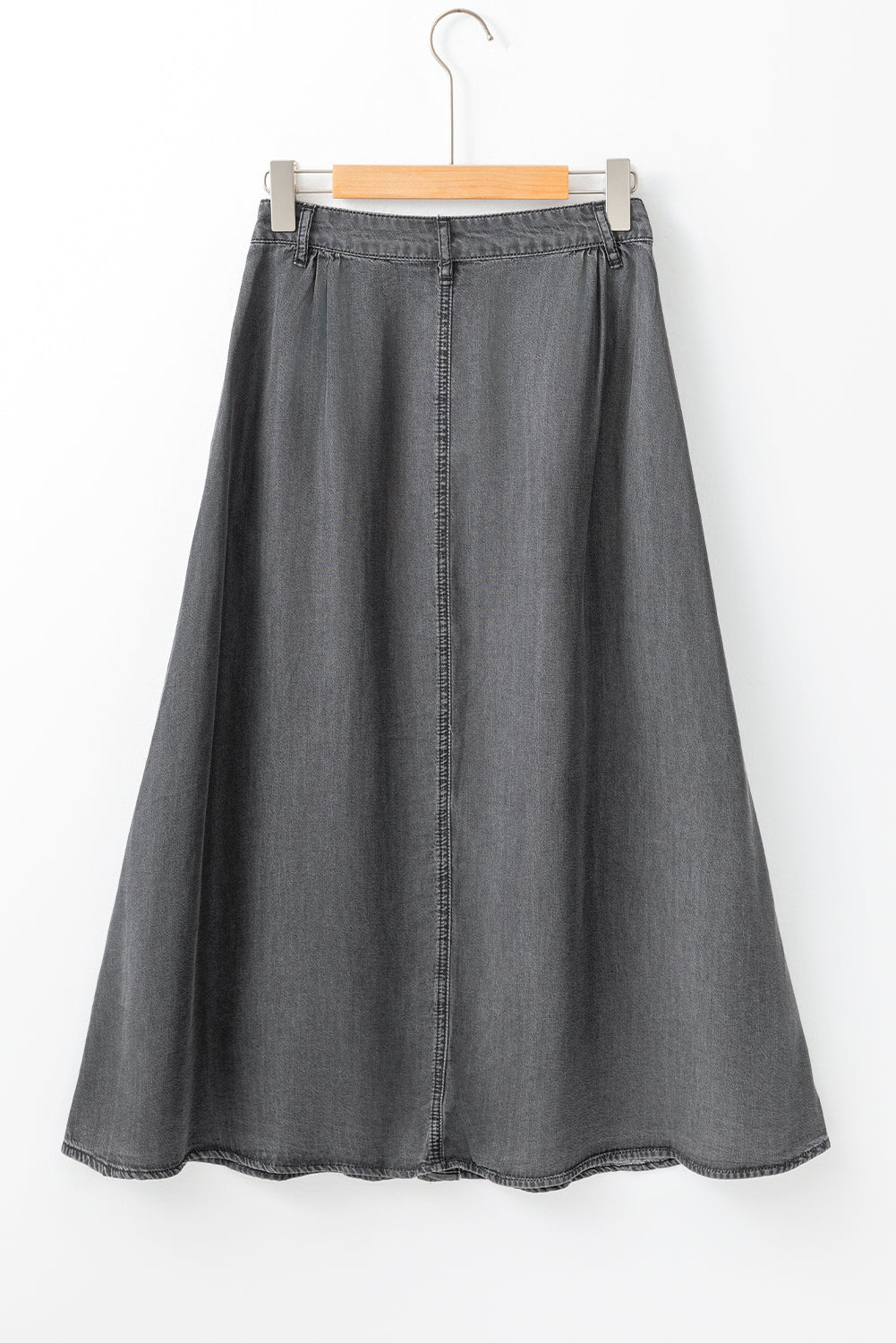 Dark Grey Fully Buttoned Long Denim Skirt-Bottoms/Skirts & Petticoat-[Adult]-[Female]-2022 Online Blue Zone Planet