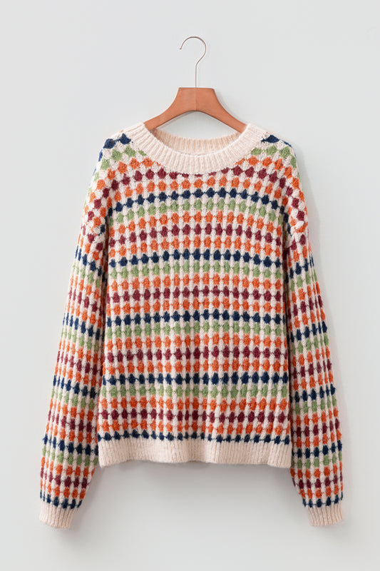 Multicolour Dotty Striped Pattern Knit Drop Shoulder Sweater-TOPS / DRESSES-[Adult]-[Female]-Multicolour-S-2022 Online Blue Zone Planet