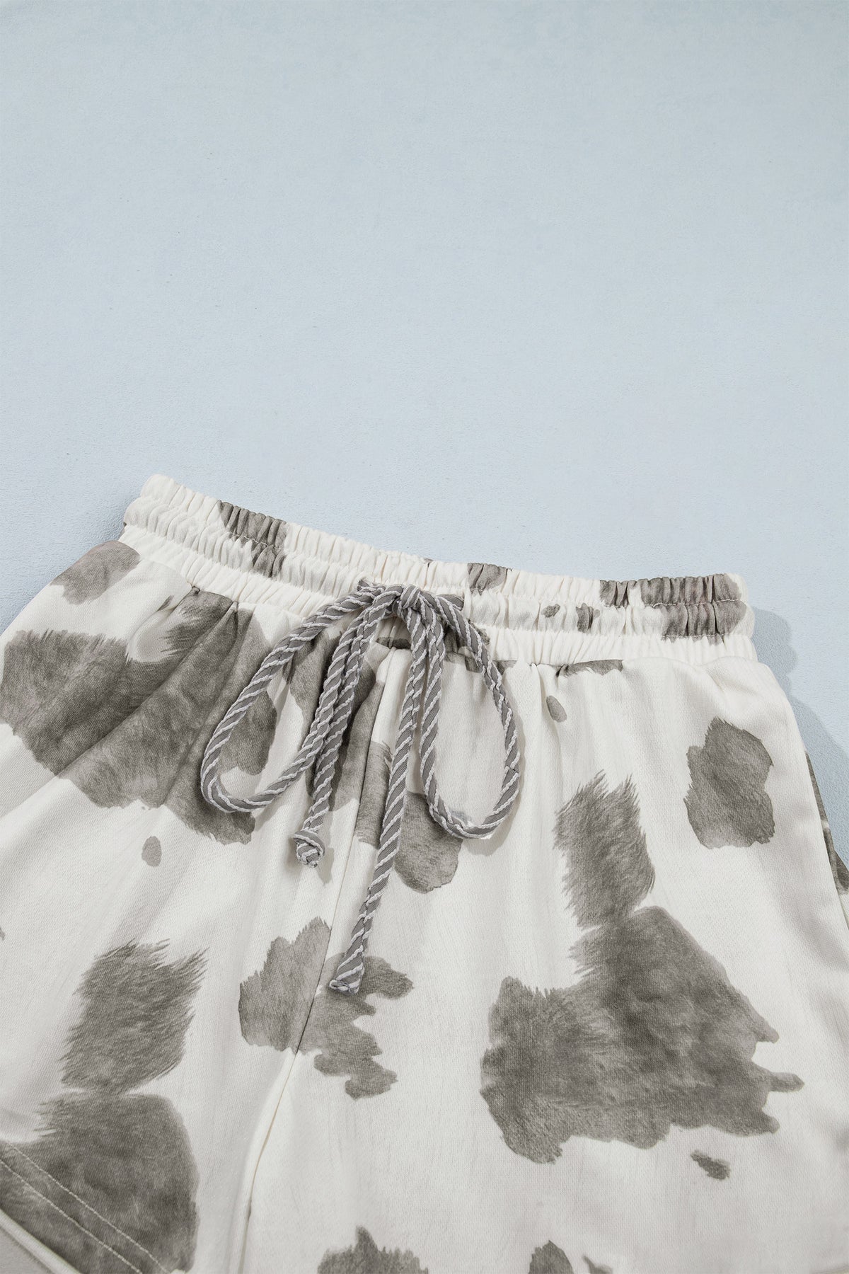 Gray Western Print Raw Hem Long Sleeve Top Drawstring Shorts Set-Two Piece Sets/Short Sets-[Adult]-[Female]-2022 Online Blue Zone Planet