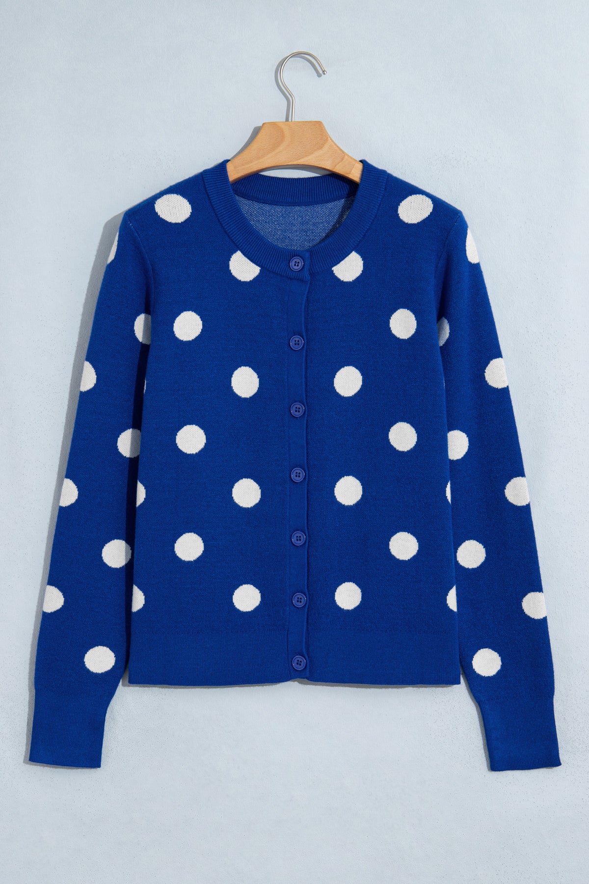 Bluing Casual Polka Dot Button Front Long Sleeve Sweater Cardigan