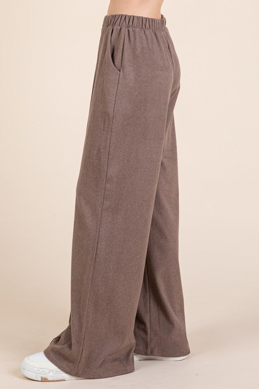 Blue Zone Planet | BOMBOM Elastic Waist Wide Leg Pants with Pockets-BOTTOMS SIZES SMALL MEDIUM LARGE-[Adult]-[Female]-2022 Online Blue Zone Planet