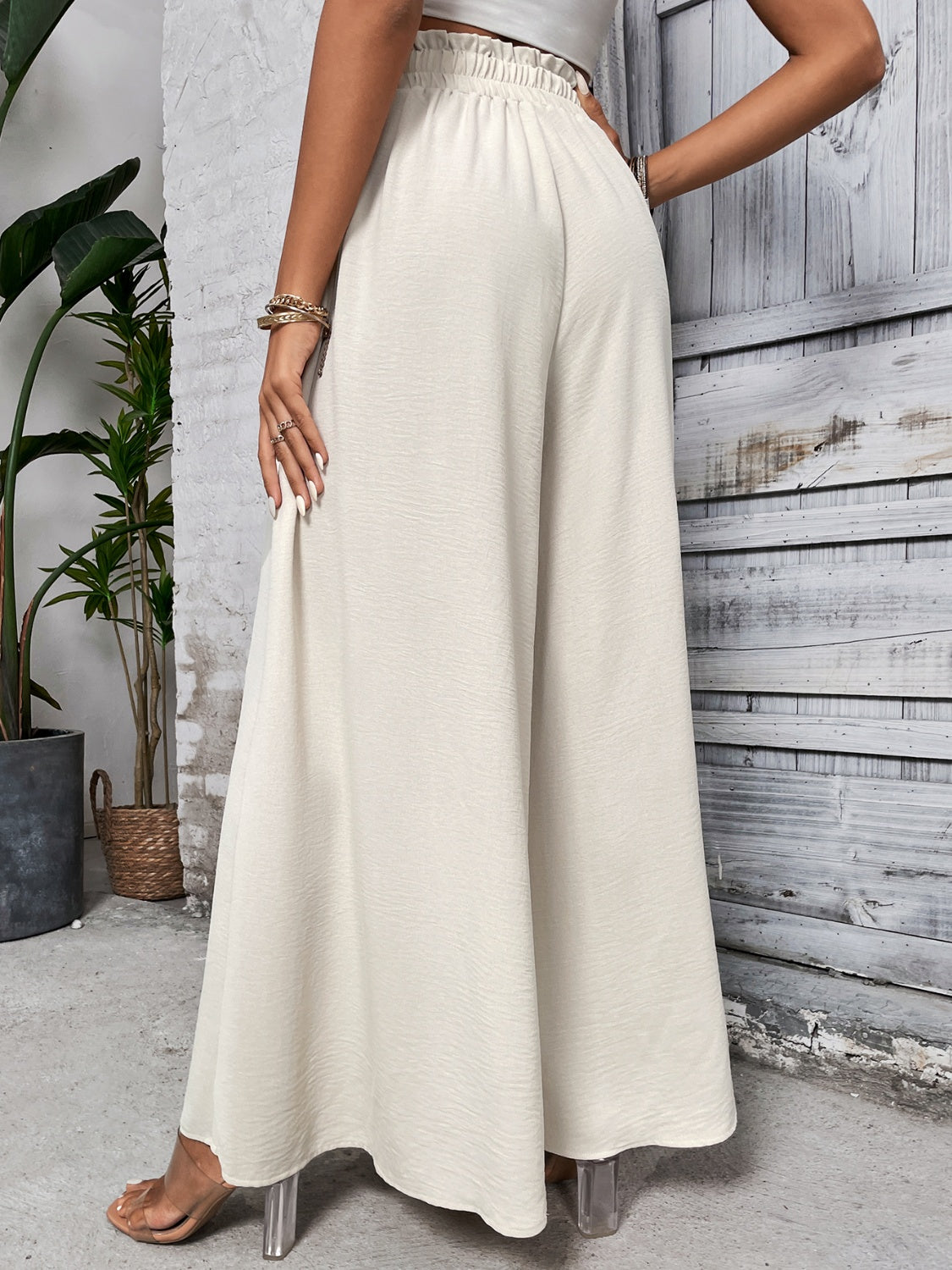 Honey Tied High Waist Wide Leg Pants-BOTTOMS SIZES SMALL MEDIUM LARGE-[Adult]-[Female]-2022 Online Blue Zone Planet