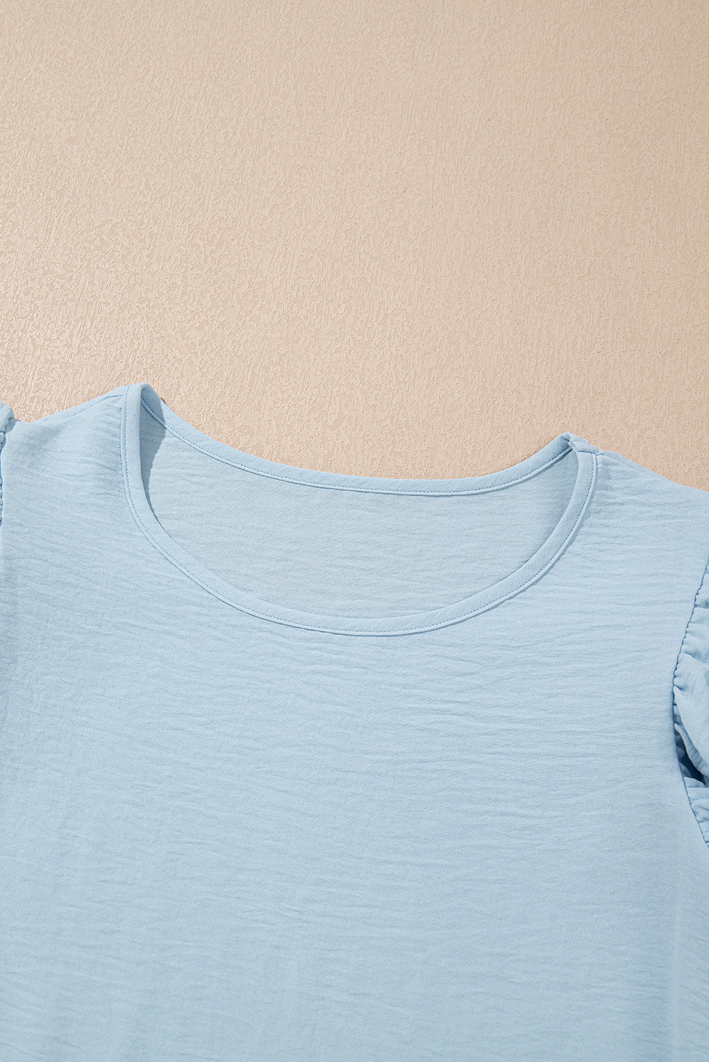 Mist Blue Solid Color Ruffled Short Sleeve Casual Blouse-Tops/Blouses & Shirts-[Adult]-[Female]-2022 Online Blue Zone Planet