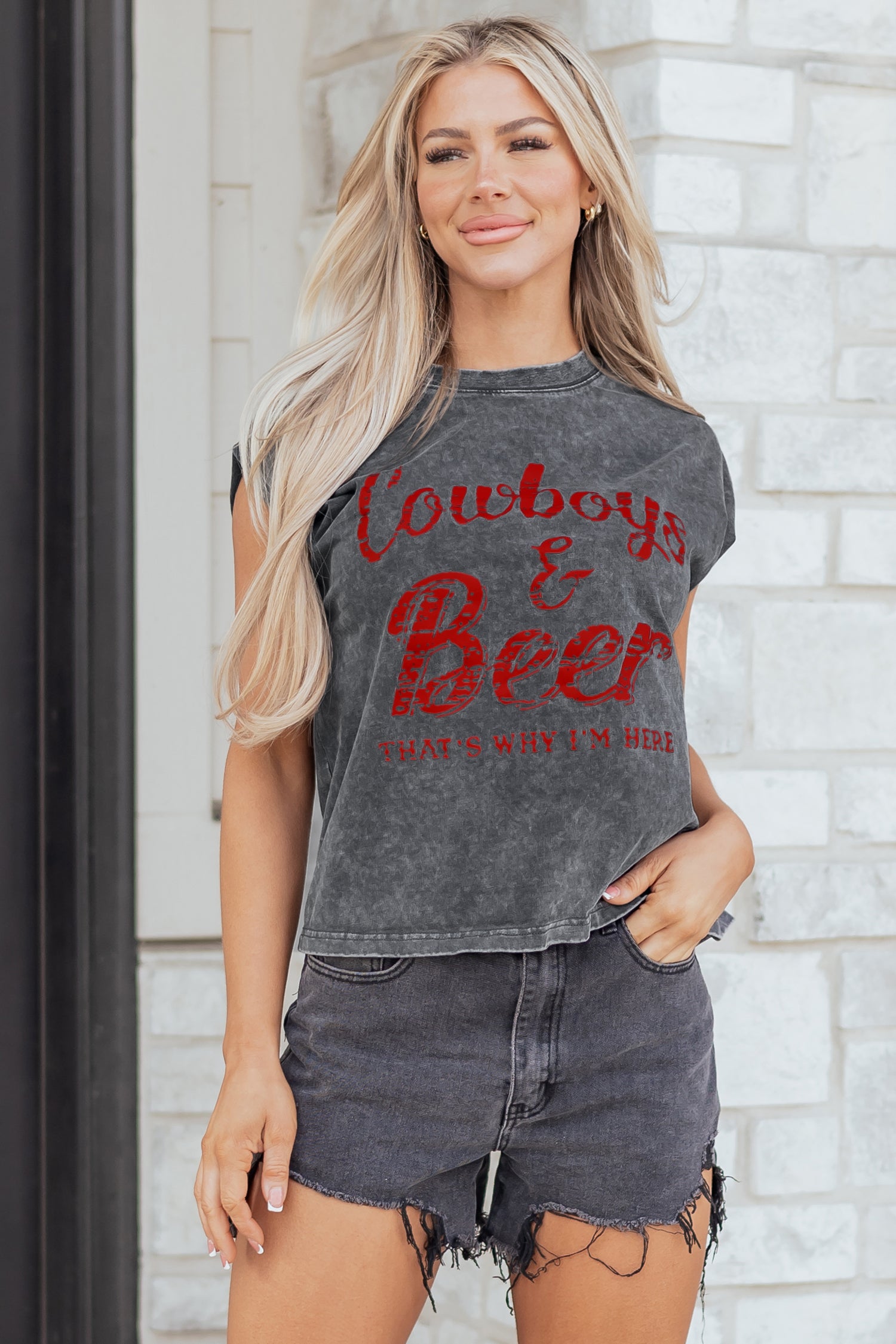 Sleet Cowboy & Beer Western Graphic Mineral Wash Tank Top-Tops/Tank Tops-[Adult]-[Female]-2022 Online Blue Zone Planet