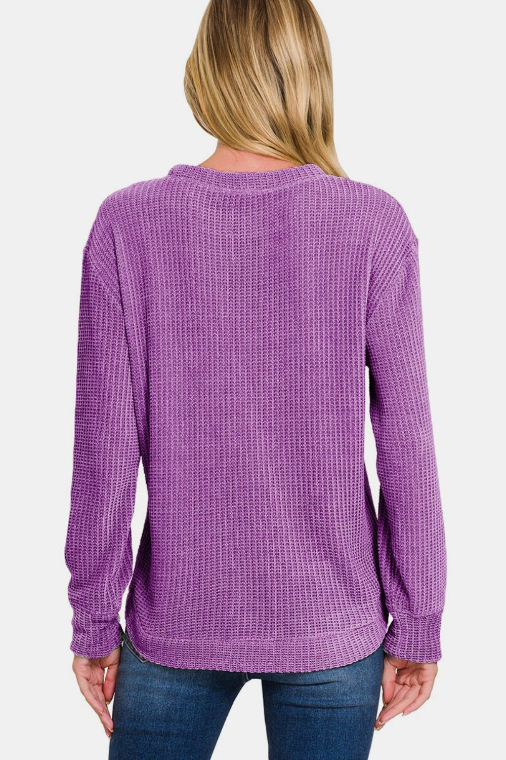 Zenana Chenille Waffle Round Neck Sweater-TOPS / DRESSES-[Adult]-[Female]-2022 Online Blue Zone Planet