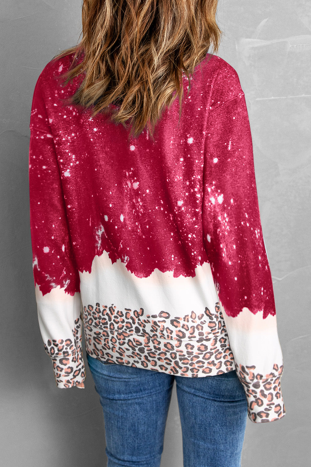 Fiery Red Leopard Bleached Pullover Sweatshirt-Tops/Sweatshirts & Hoodies-[Adult]-[Female]-2022 Online Blue Zone Planet