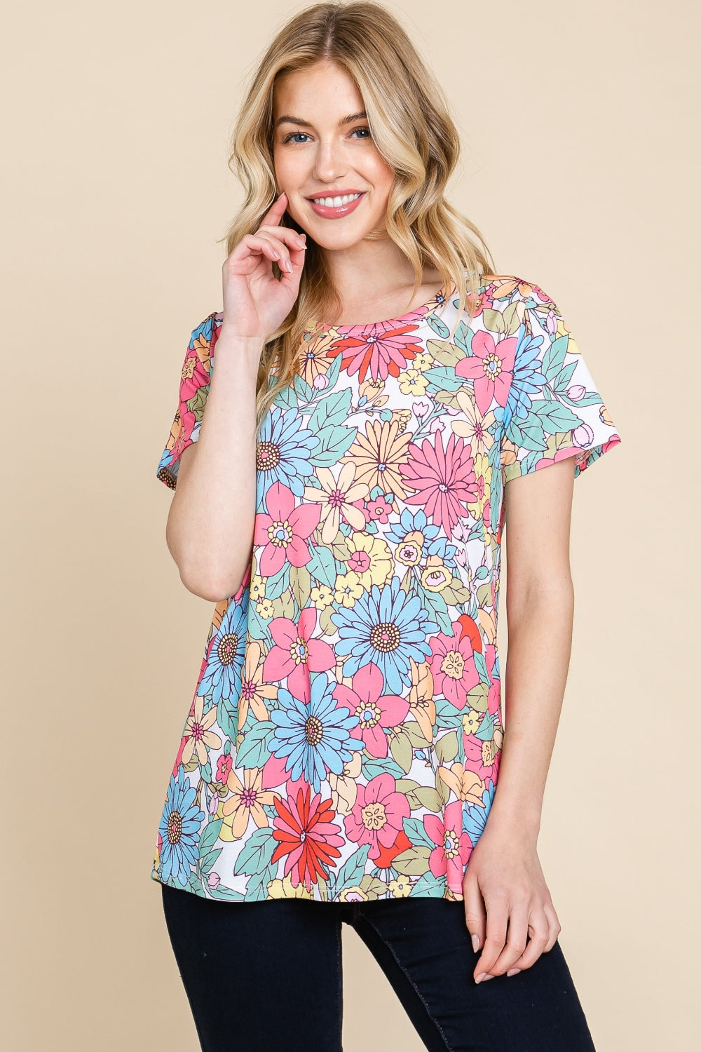 BOMBOM Floral Short Sleeve T-Shirt-TOPS / DRESSES-[Adult]-[Female]-Floral-S-2022 Online Blue Zone Planet