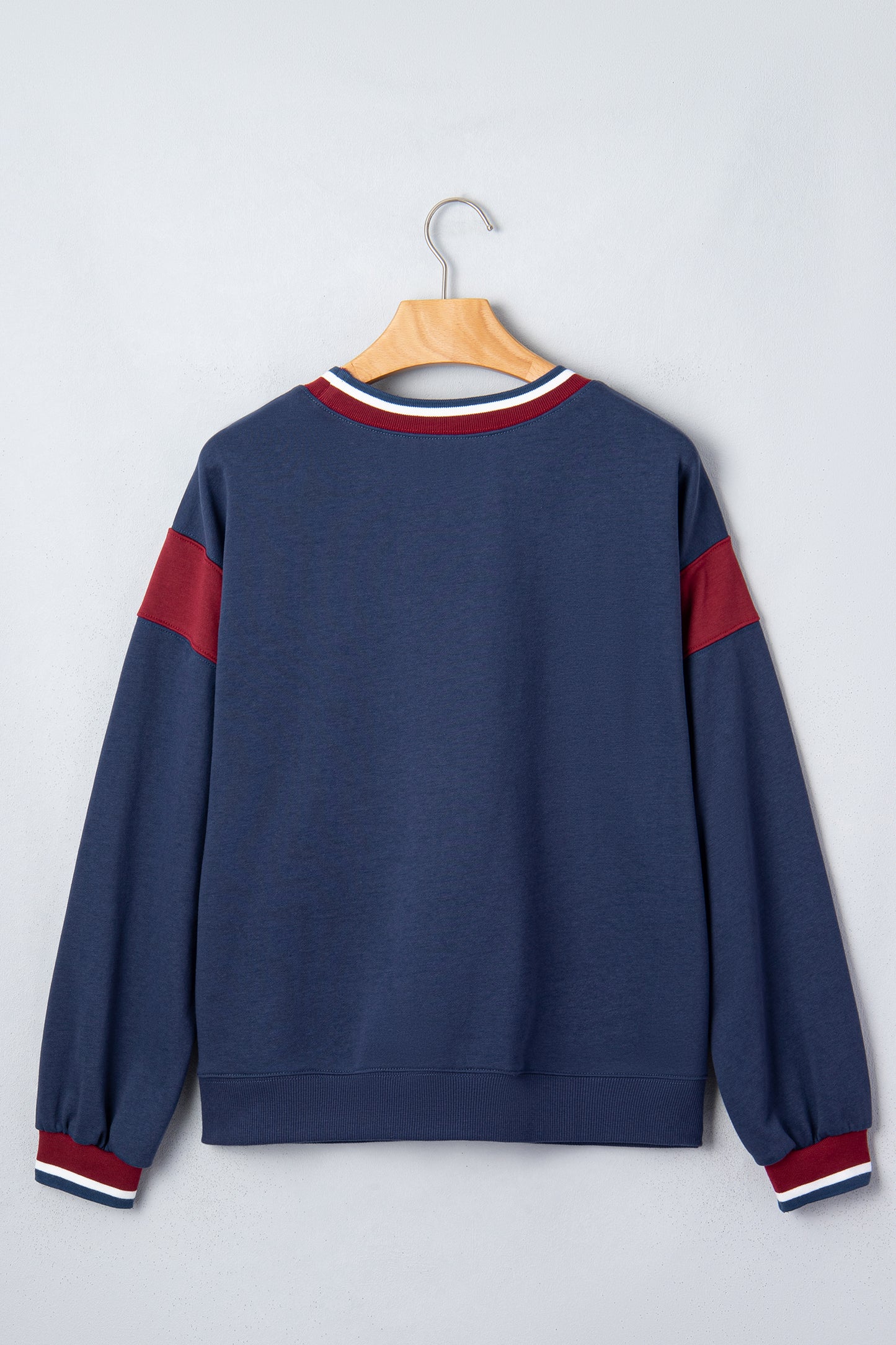 Sail Blue Patchwork Round Neck Long Sleeve Sweatshirt-Tops/Sweatshirts & Hoodies-[Adult]-[Female]-2022 Online Blue Zone Planet