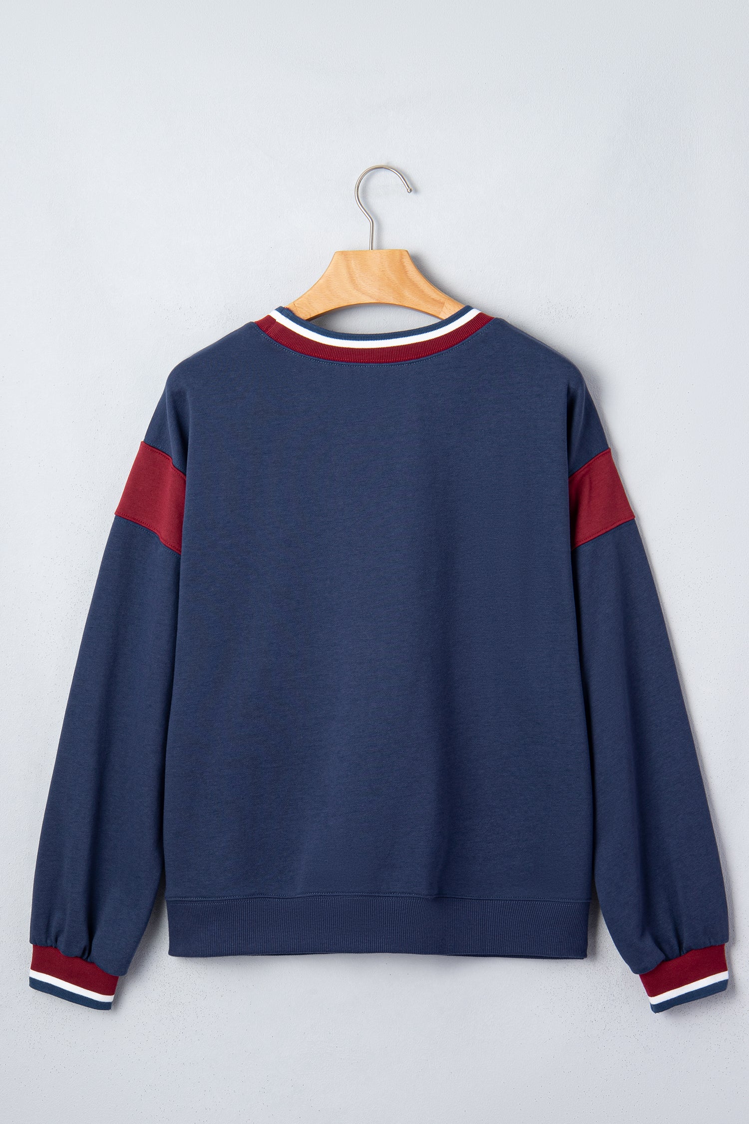 Sail Blue Patchwork Round Neck Long Sleeve Sweatshirt-Tops/Sweatshirts & Hoodies-[Adult]-[Female]-2022 Online Blue Zone Planet
