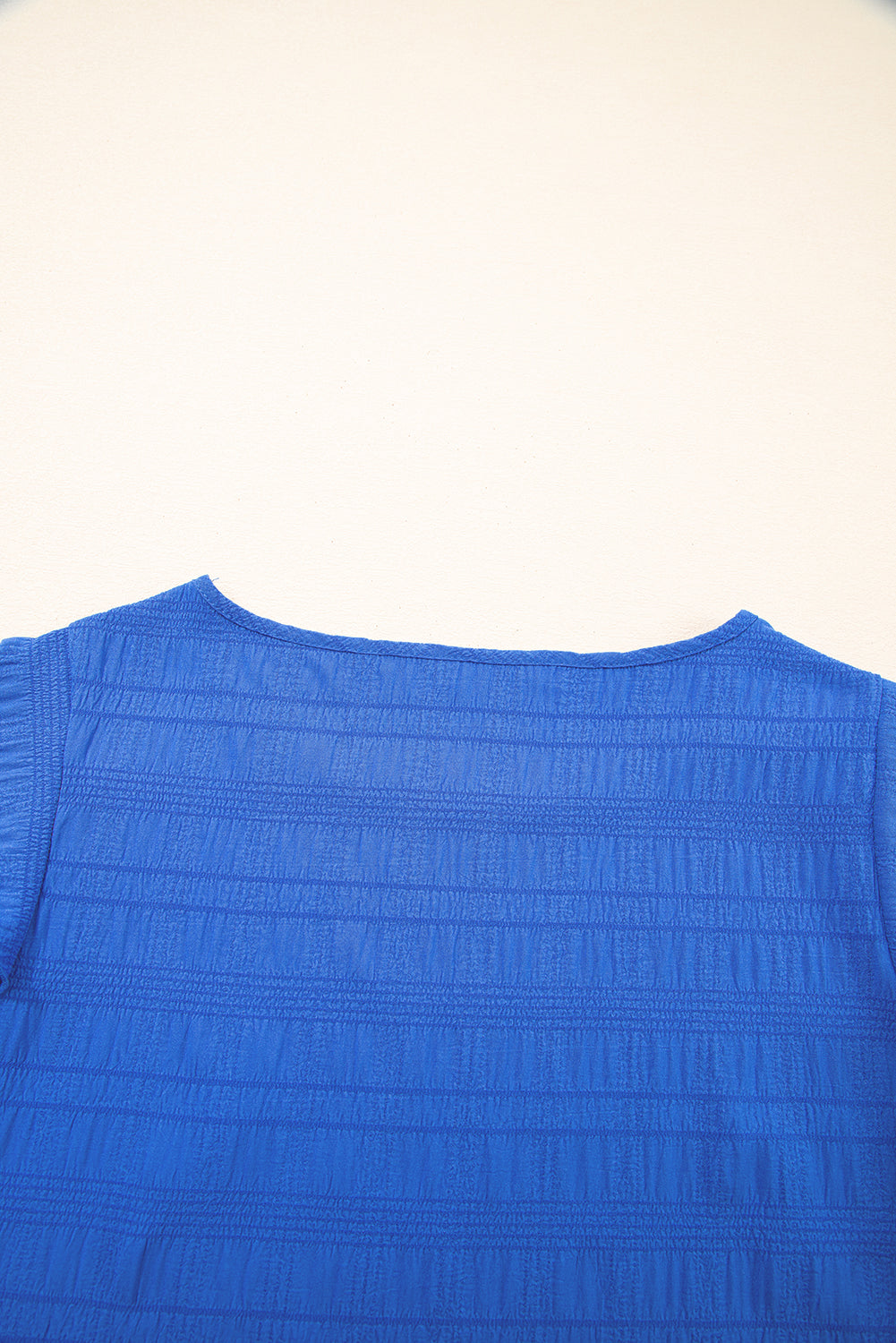Dark Blue Textured Ruffled Sleeve Round Neck Top-Tops/Tops & Tees-[Adult]-[Female]-2022 Online Blue Zone Planet