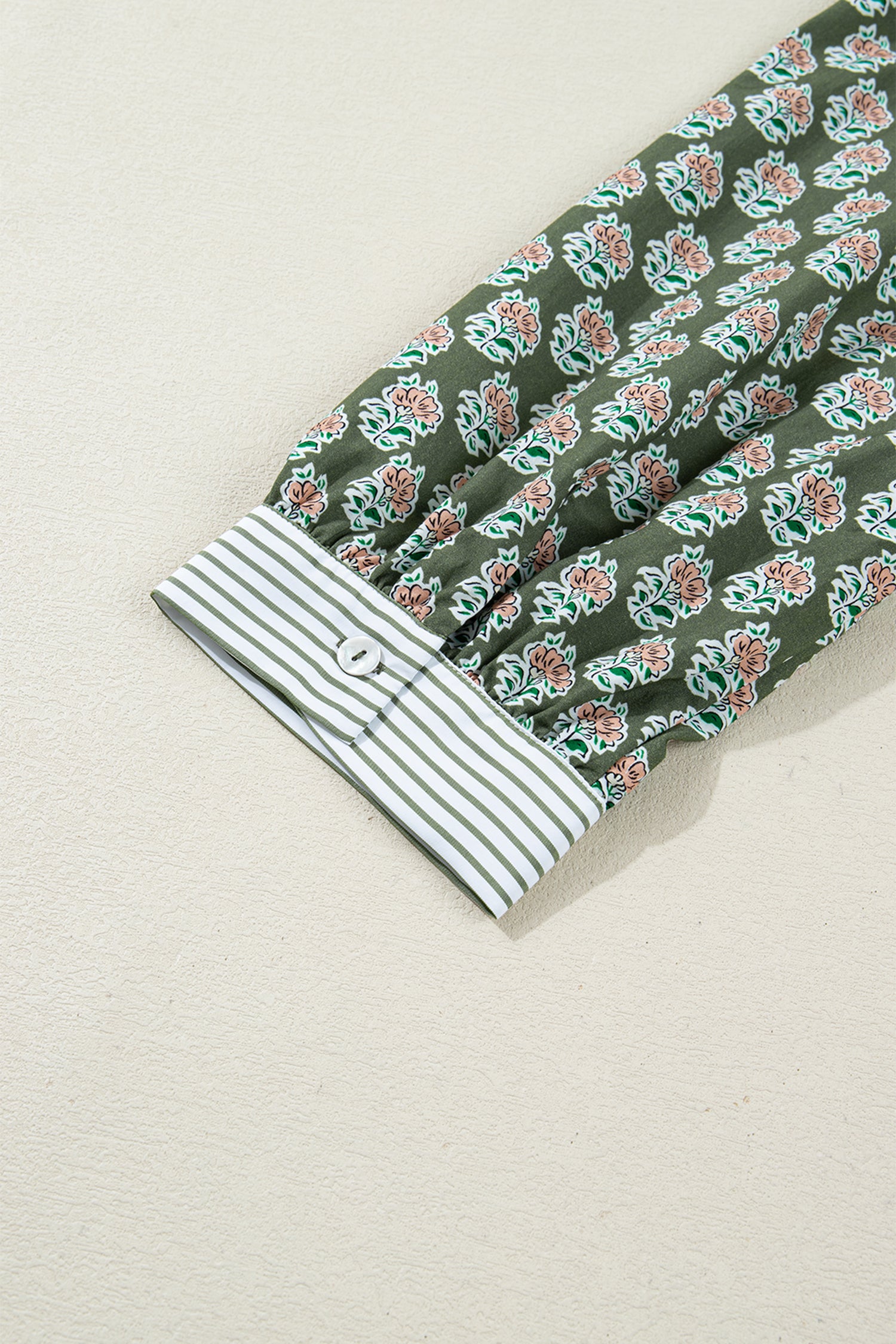 Green Contrast Striped Frilled Collar 3/4 Sleeve Plus Size Floral Dress-TOPS / DRESSES-[Adult]-[Female]-2022 Online Blue Zone Planet