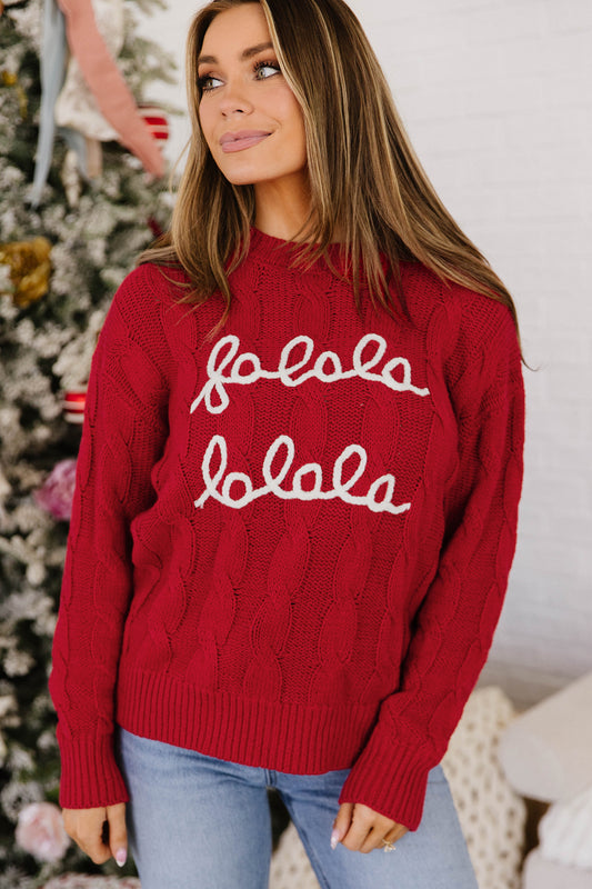 Fiery Red Falala Cable Knit Christmas Dropped Shoulder Pullover Sweater-TOPS / DRESSES-[Adult]-[Female]-Fiery Red-S-2022 Online Blue Zone Planet