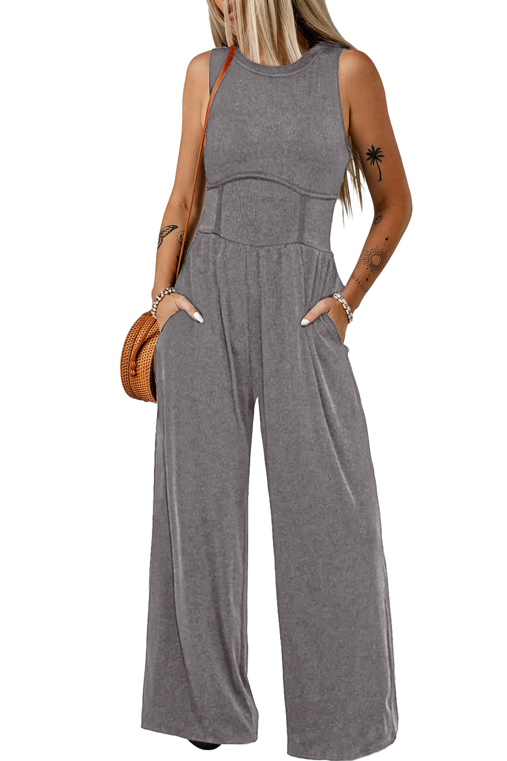 Black Cinched Waist Sleeveless Wide Leg Jumpsuit Blue Zone Planet