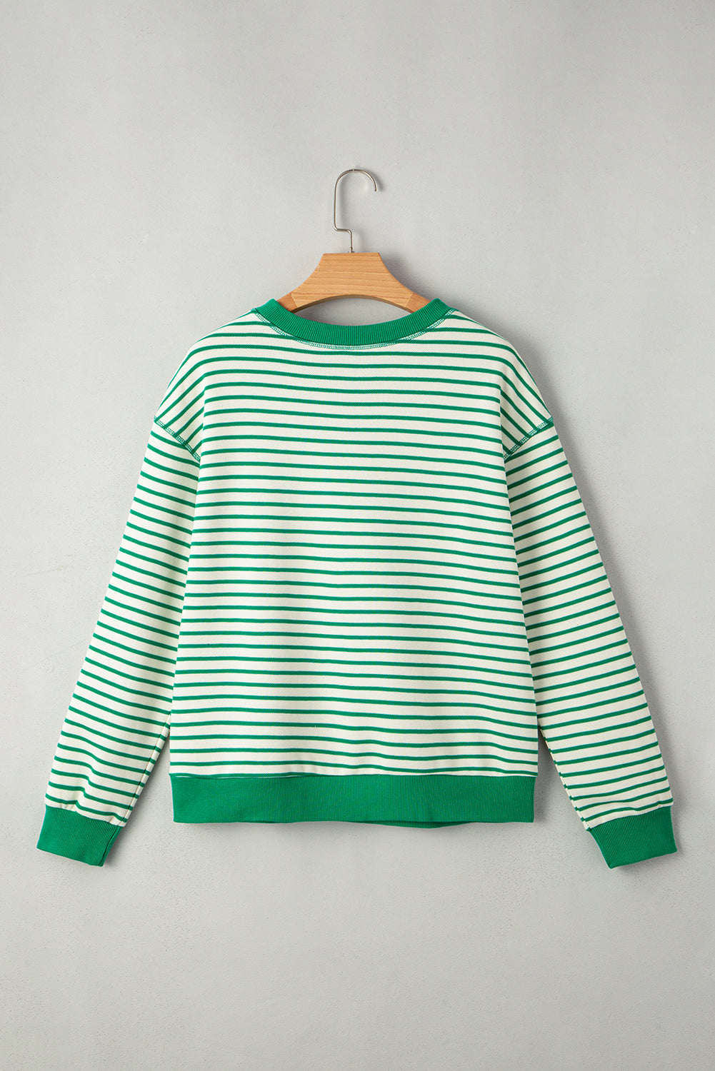 Bright Green Striped Exposed Seam Patchwork Loose Pullover Top-Tops/Long Sleeve Tops-[Adult]-[Female]-2022 Online Blue Zone Planet