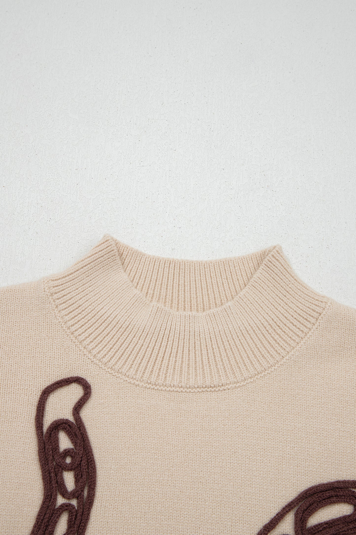 Parchment Corded Horseshoes Ribbed Trim Mock Neck Short Sleeve Sweater-TOPS / DRESSES-[Adult]-[Female]-2022 Online Blue Zone Planet