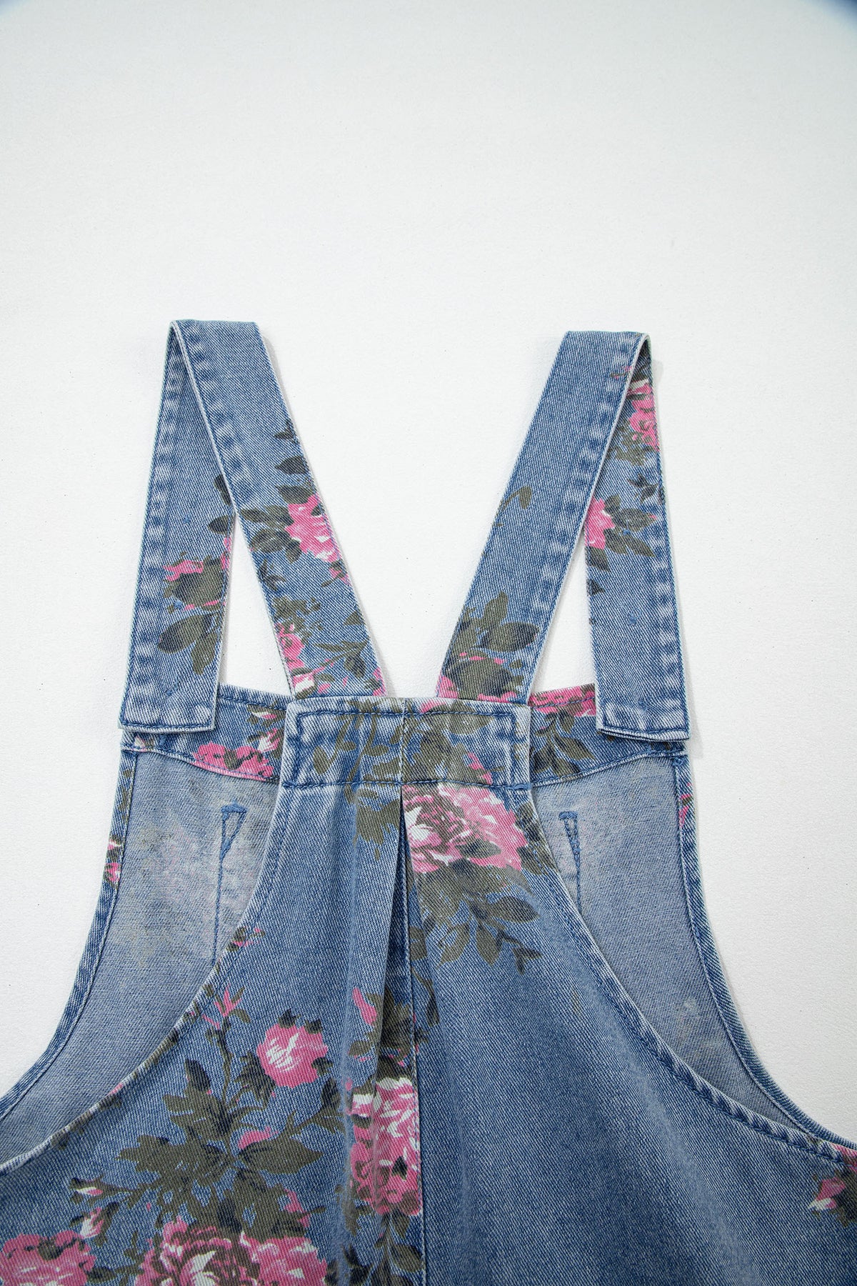 Myosotis Floral Print Denim Shortalls-Bottoms/Jumpsuits & Rompers-[Adult]-[Female]-2022 Online Blue Zone Planet