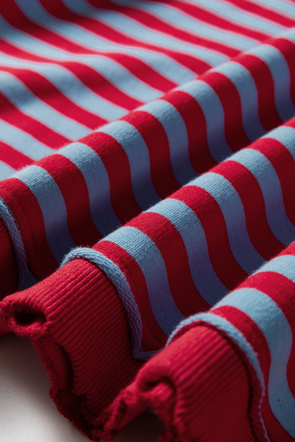 Red Stripe Exposed Seam Contrast Ribbed Trim Oversize Sweatshirt-Tops/Sweatshirts & Hoodies-[Adult]-[Female]-2022 Online Blue Zone Planet