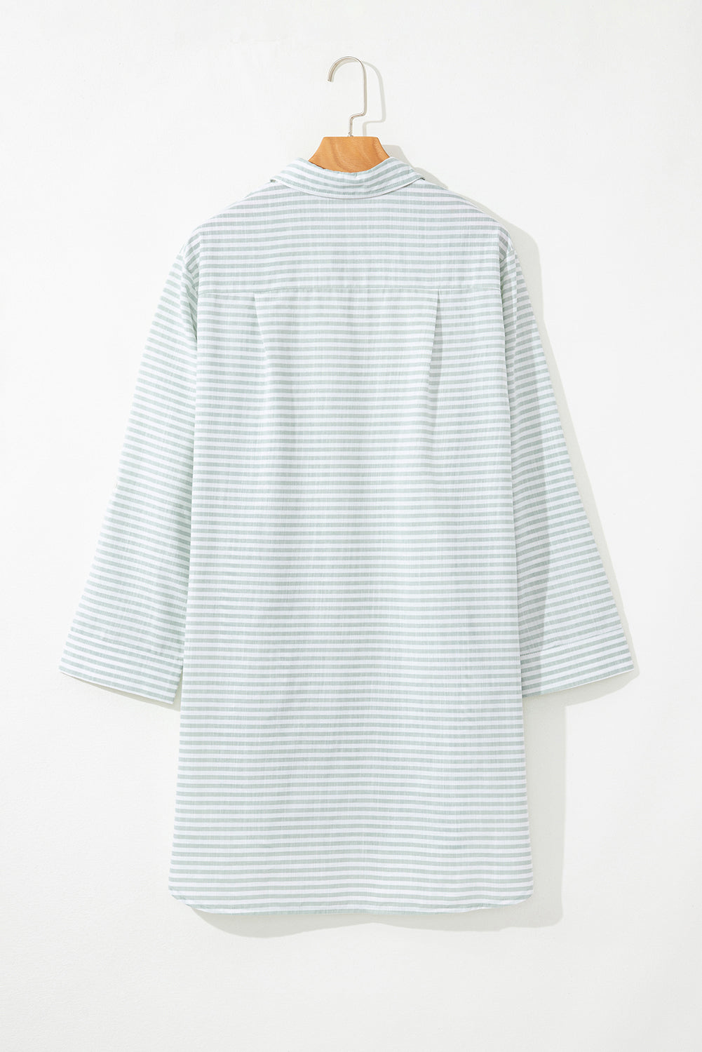 White Stripe Collared V Neck Chest Pocket Long Sleeve Beach Cover up-Swimwear/Beach Cover-ups-[Adult]-[Female]-2022 Online Blue Zone Planet