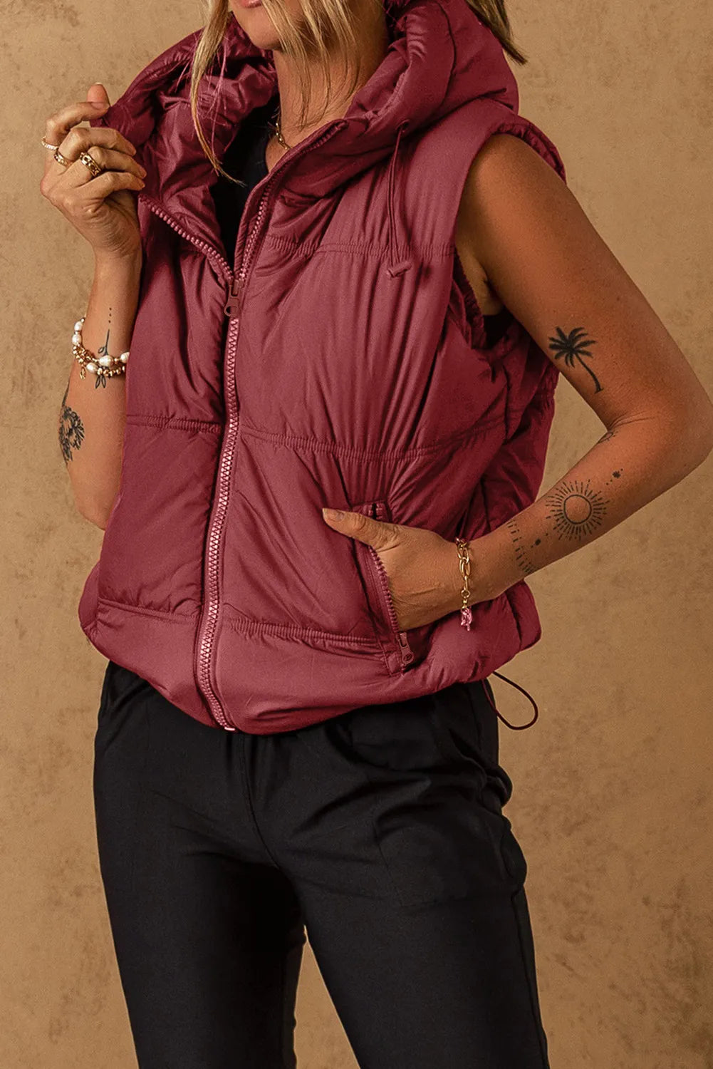 Drawstring Zip Up Vest Coat-TOPS / DRESSES-[Adult]-[Female]-2022 Online Blue Zone Planet