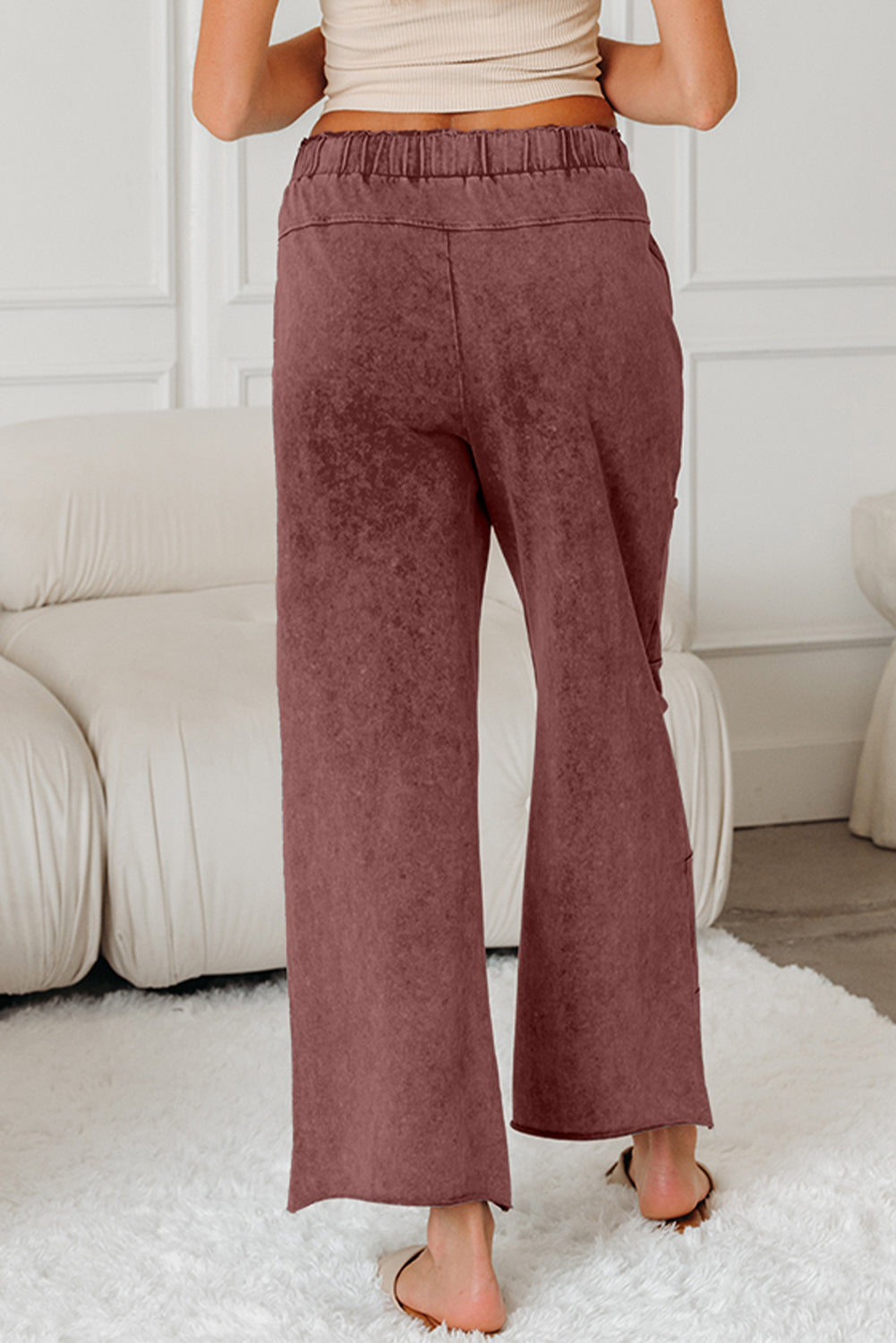 Wild Ginger Mineral Wash Lace-Up High Waist Raw Hem Patched Pocket Pants-Bottoms/Pants & Culotte-[Adult]-[Female]-2022 Online Blue Zone Planet