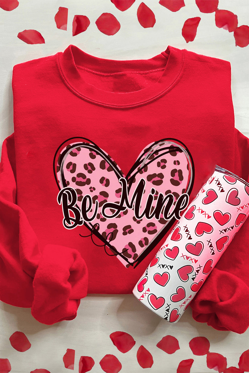 Blue Zone Planet | Valentine's Day BE MINE Heart Long Sleeve Sweatshirt-TOPS / DRESSES-[Adult]-[Female]-2022 Online Blue Zone Planet