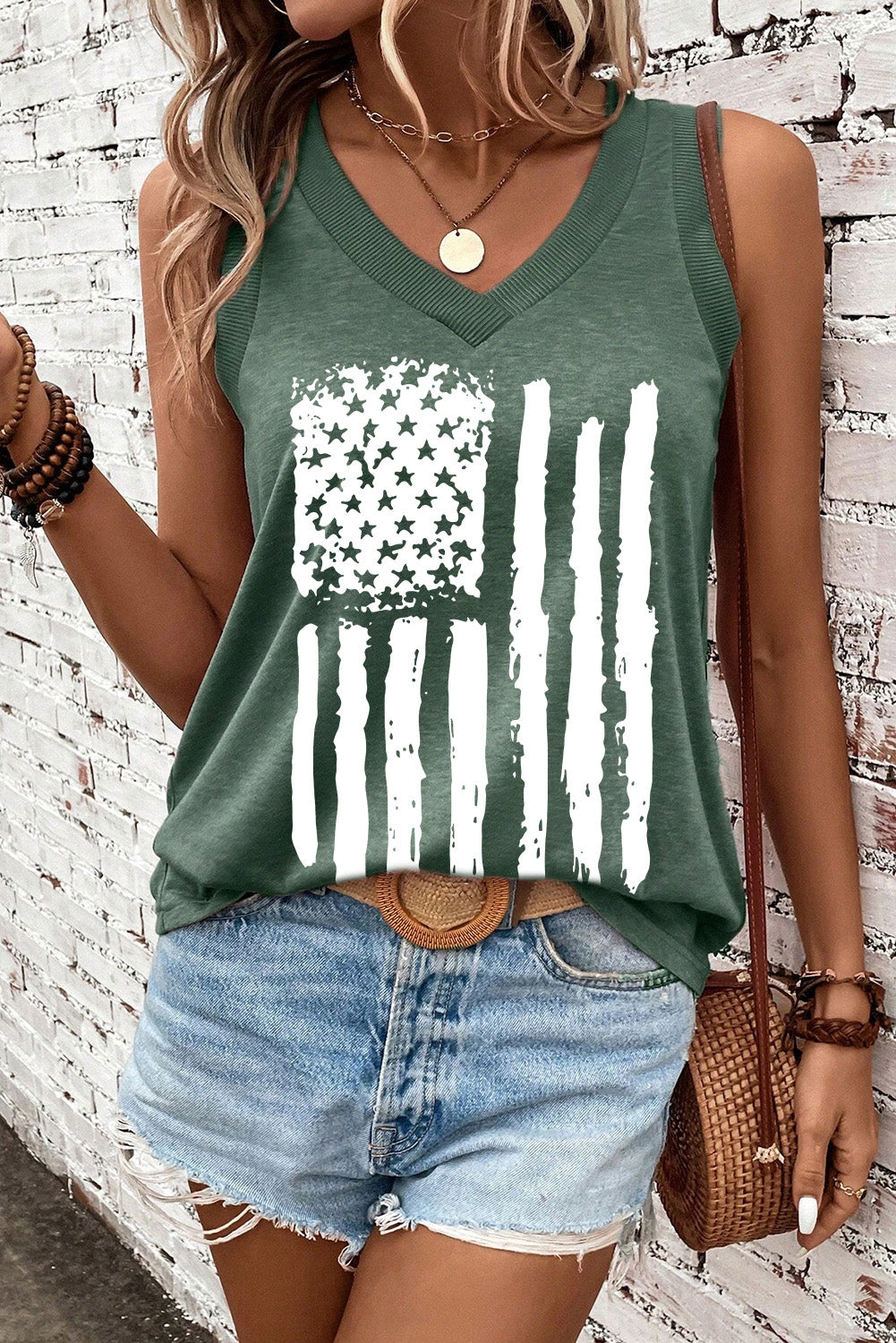 Blue Zone Planet | US Flag V-Neck Tank-TOPS / DRESSES-[Adult]-[Female]-2022 Online Blue Zone Planet