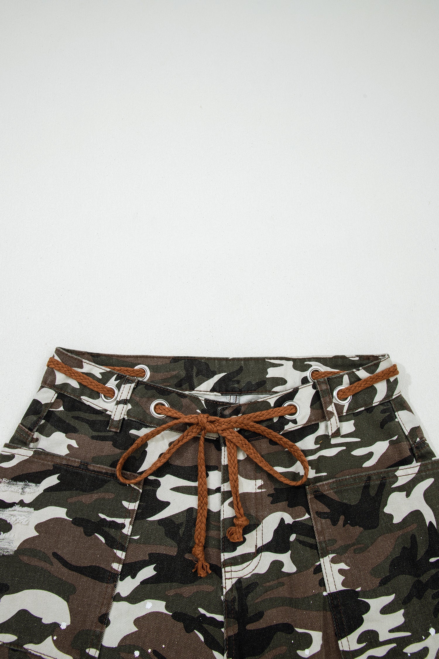 Green Camouflage Print Splashed Distressed Loose Denim Pants-Bottoms/Pants & Culotte-[Adult]-[Female]-2022 Online Blue Zone Planet