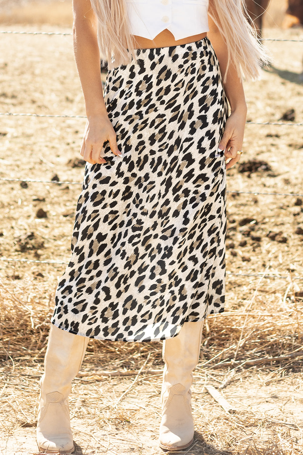 Brown Leopard Print High Waist Midi Skirt-Bottoms/Skirts & Petticoat-[Adult]-[Female]-2022 Online Blue Zone Planet