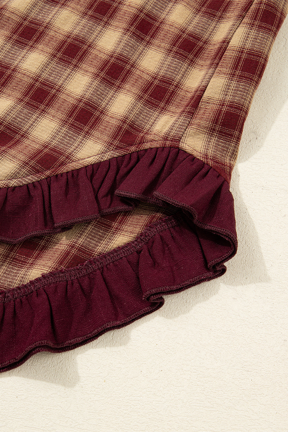 Red Plaid Print Ruffled Long Sleeve Patchwork Hem Mini Shirt Dress-TOPS / DRESSES-[Adult]-[Female]-2022 Online Blue Zone Planet