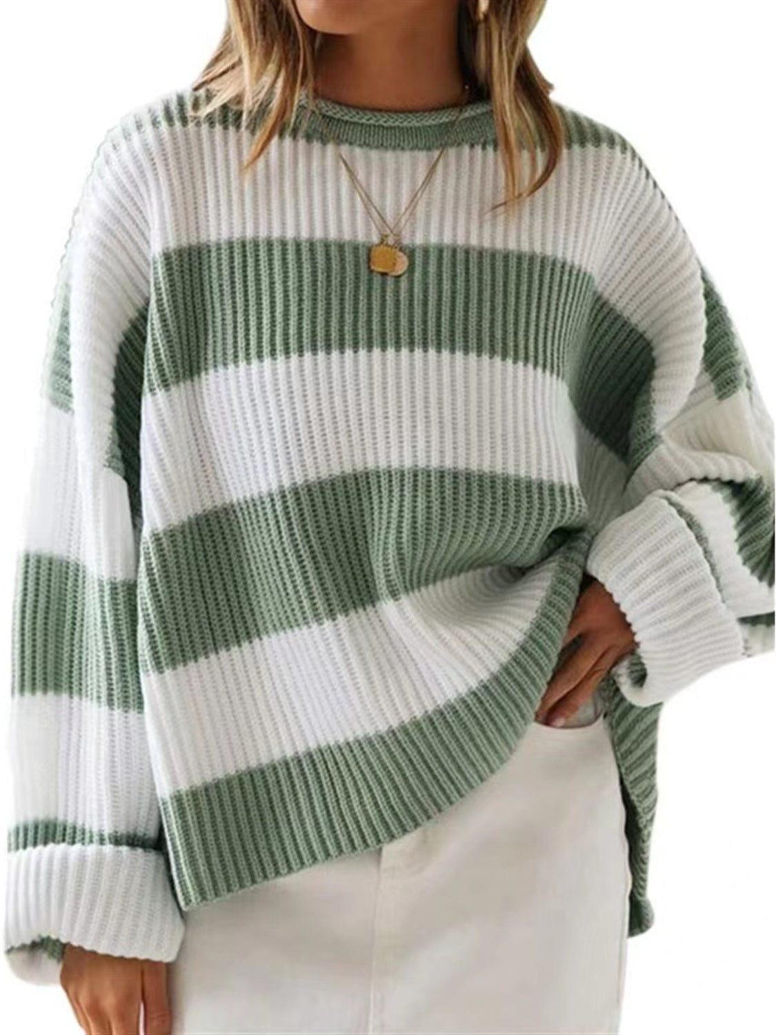 Round Neck Long Sleeve Sweater-NEW ARRIVALS-[Adult]-[Female]-Sage-S-2022 Online Blue Zone Planet