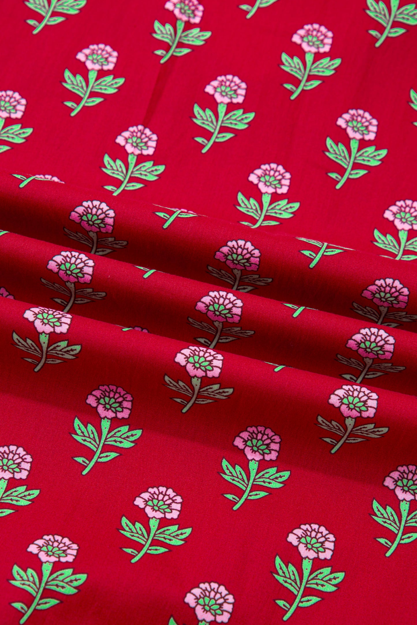 Red Floral Print Contrasted V Neck Short Bubble Sleeve Mini Dress-TOPS / DRESSES-[Adult]-[Female]-2022 Online Blue Zone Planet