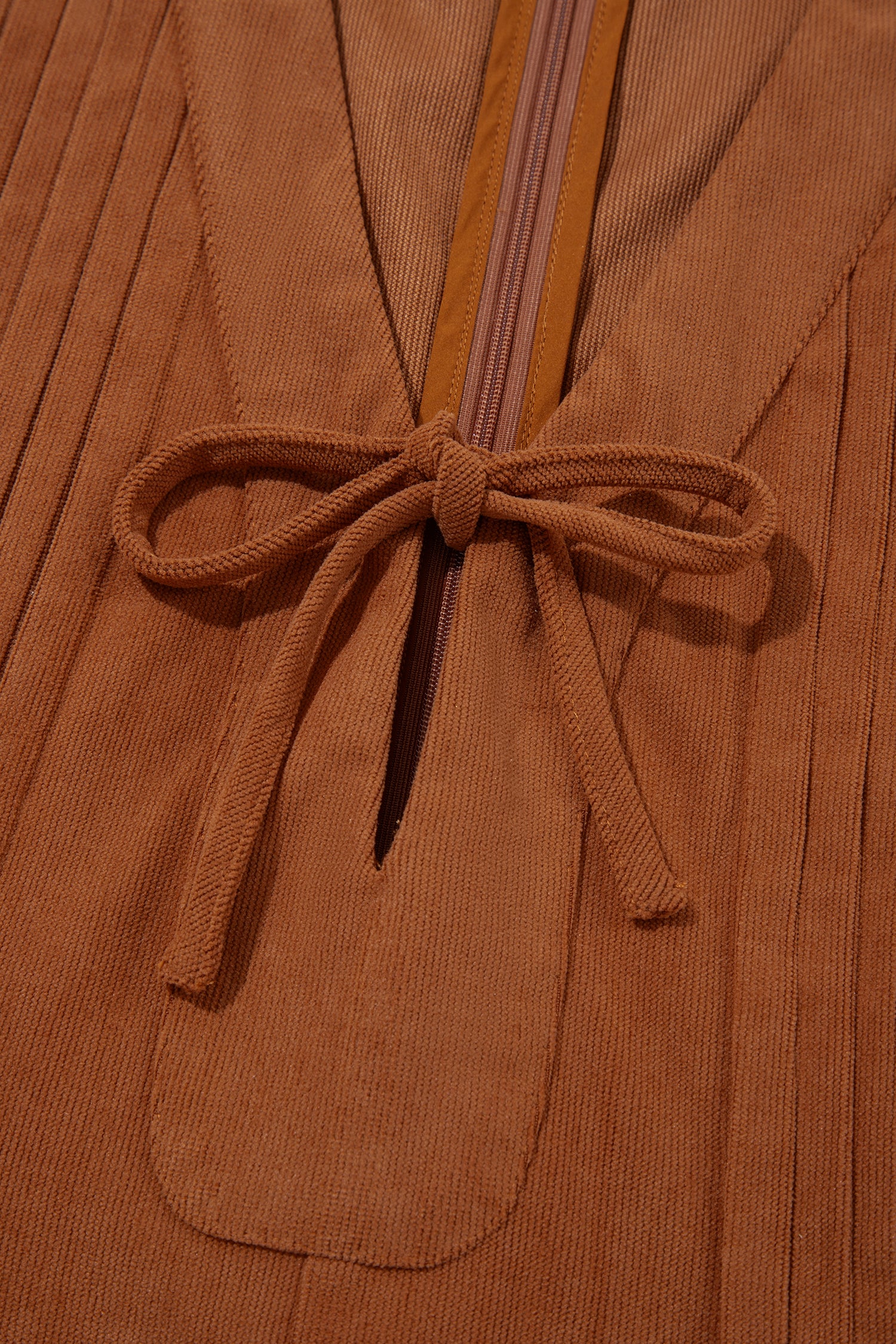 Cinnamon Solid Color Tie V Neck Sleeveless Corduroy Romper-Bottoms/Jumpsuits & Rompers-[Adult]-[Female]-2022 Online Blue Zone Planet