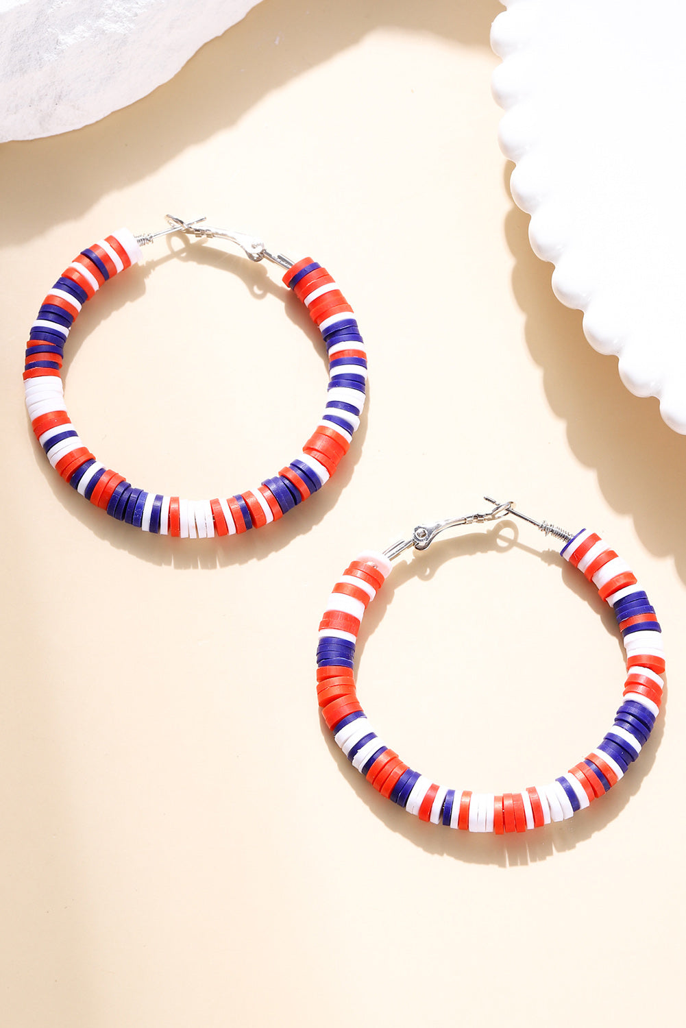 Fiery Red Patriotic Multicolored Bead Hoop Earrings-Accessories/Jewelry-[Adult]-[Female]-Fiery Red-ONE SIZE-2022 Online Blue Zone Planet