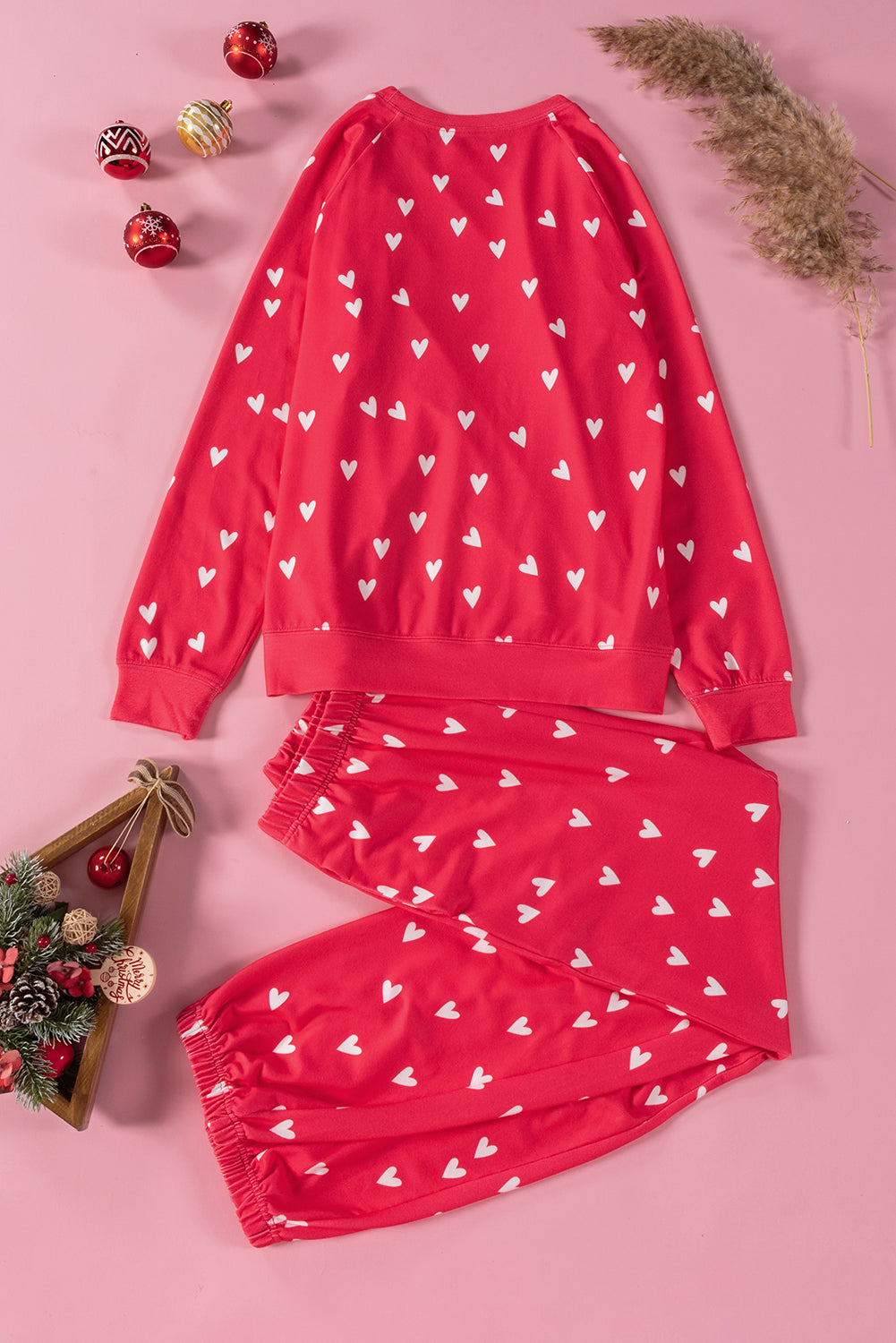 Fiery Red Valentines Heart Print Pants Set-Loungewear & Sleepwear/Sleepwear-[Adult]-[Female]-2022 Online Blue Zone Planet