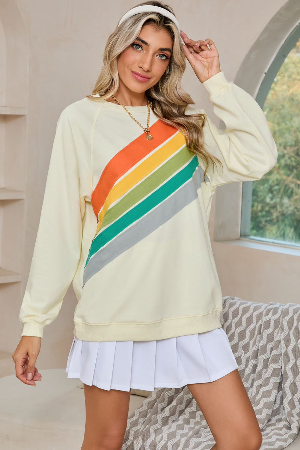 Blue Zone Planet |  Black Rainbow Colorblock Pullover Sweatshirt