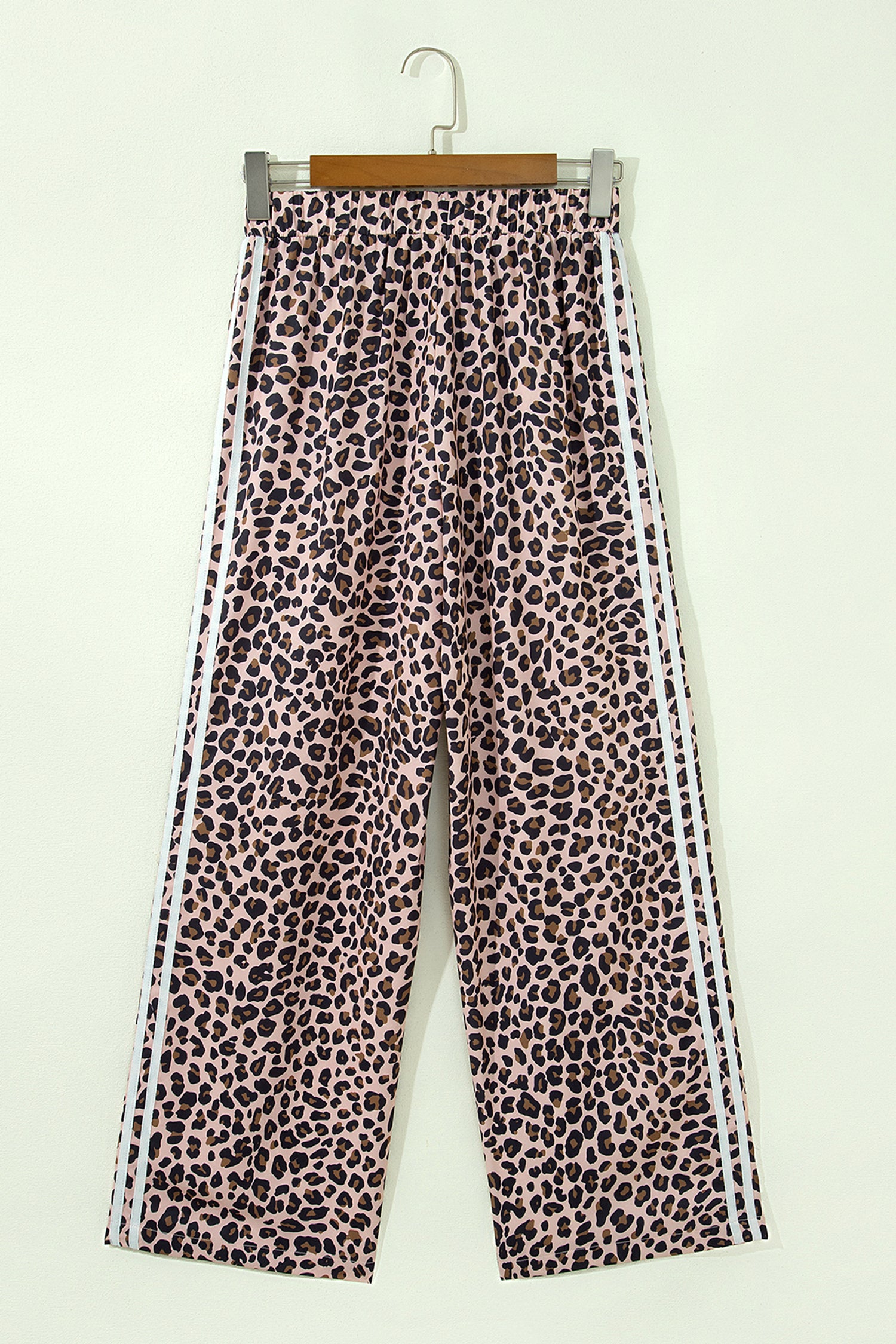 Beige Leopard Print Side Striped Detail Casual Wide Leg Pants-Bottoms/Pants & Culotte-[Adult]-[Female]-2022 Online Blue Zone Planet