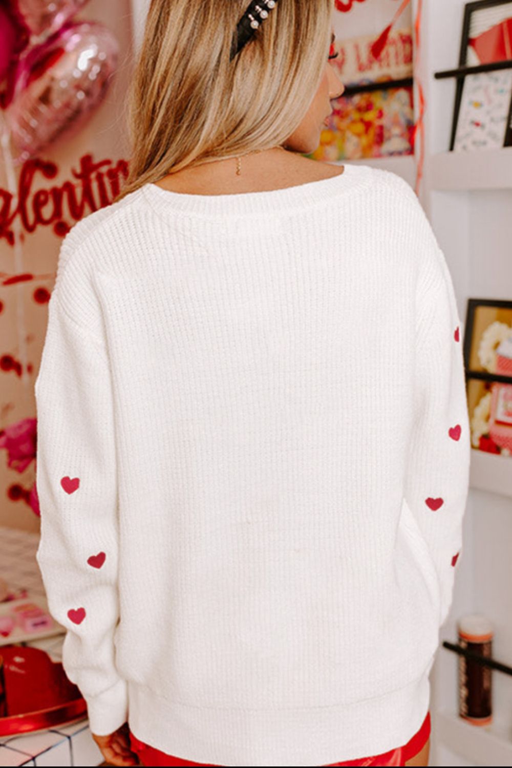 Heart Round Neck Long Sleeve Sweater-TOPS / DRESSES-[Adult]-[Female]-2022 Online Blue Zone Planet