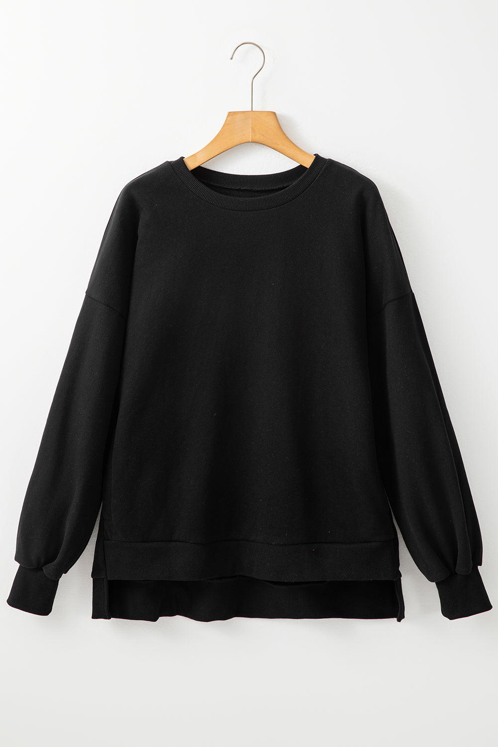 Round Neck Long Sleeve Sweatshirt-TOPS / DRESSES-[Adult]-[Female]-Black-S-2022 Online Blue Zone Planet