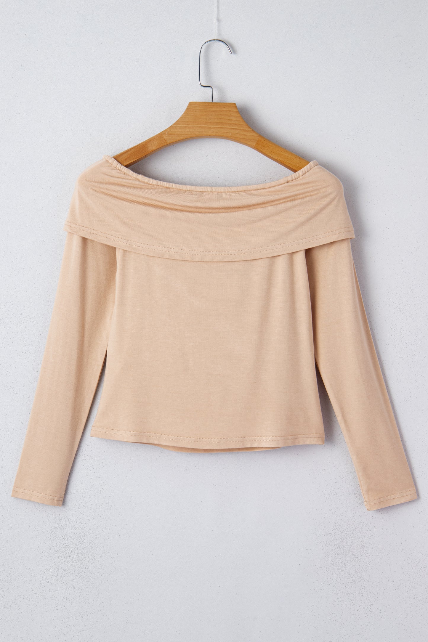 Smoke Gray Foldover Off Shoulder Long Sleeve Slim Top-Tops/Long Sleeve Tops-[Adult]-[Female]-2022 Online Blue Zone Planet