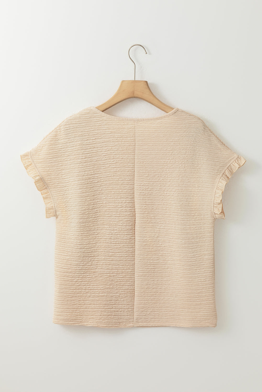 Light Pink Solid Textured Ruffled Short Sleeve Blouse-Tops/Blouses & Shirts-[Adult]-[Female]-2022 Online Blue Zone Planet