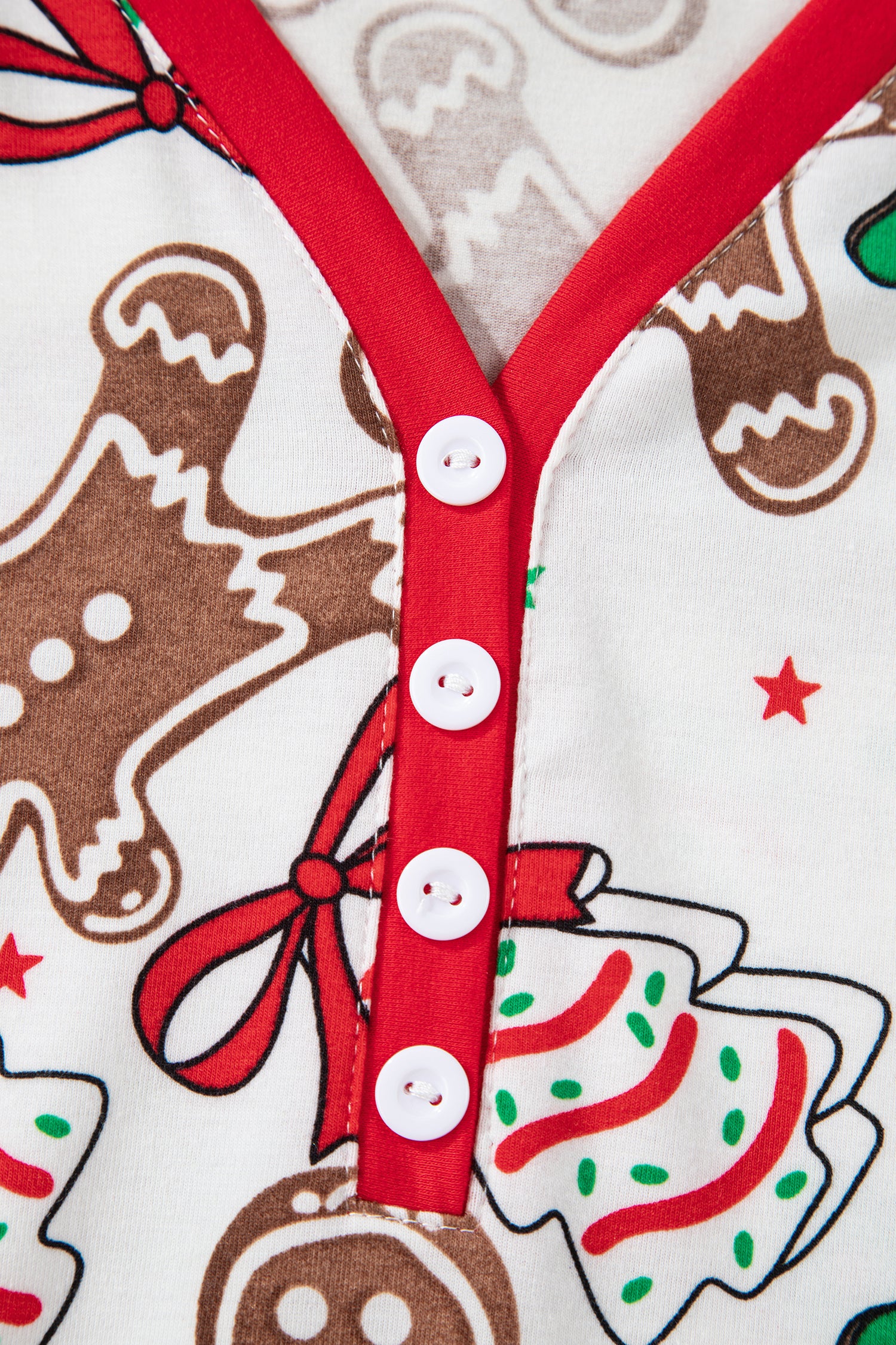 White Christmas Pattern Button V Neck Pullover Drawstring Pants 2pcs Lounge Set-Loungewear & Sleepwear/Loungewear-[Adult]-[Female]-2022 Online Blue Zone Planet