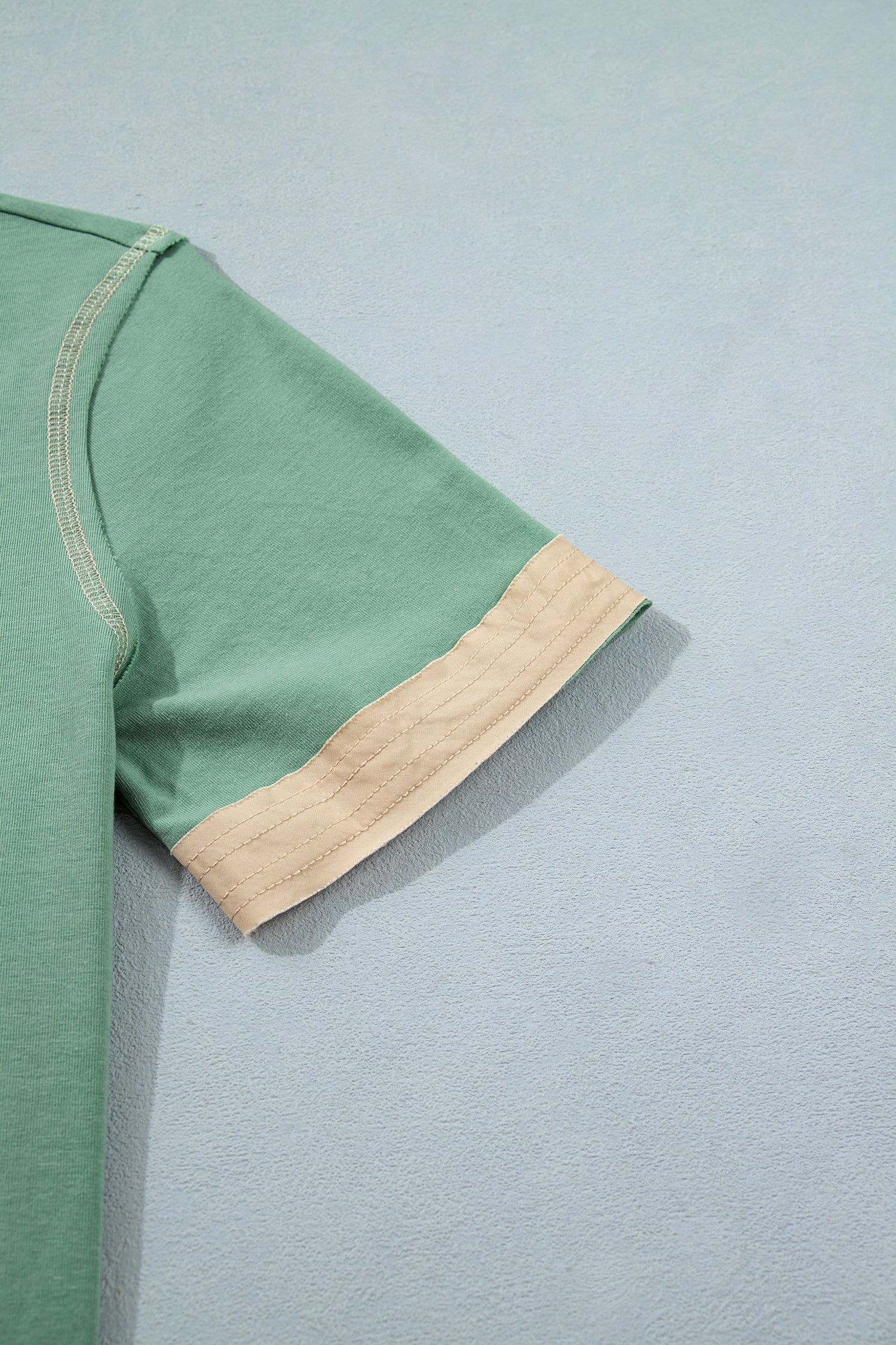 Light Grey Raw Seam Color Block Detail Buttoned Henley Tee-Tops/Tops & Tees-[Adult]-[Female]-2022 Online Blue Zone Planet