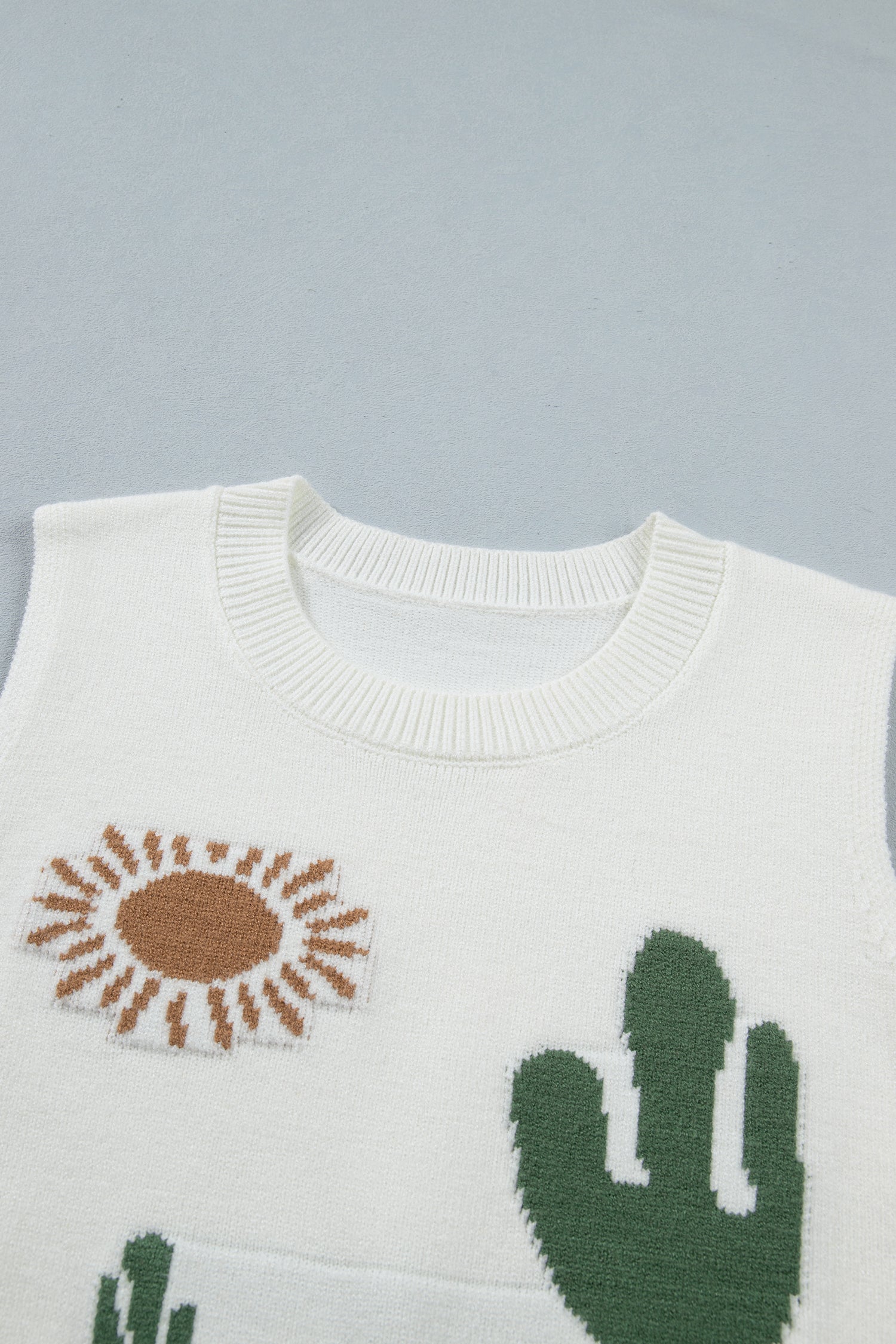Multicolour Cactus Western Oasis Loose Sweater Vest-TOPS / DRESSES-[Adult]-[Female]-2022 Online Blue Zone Planet