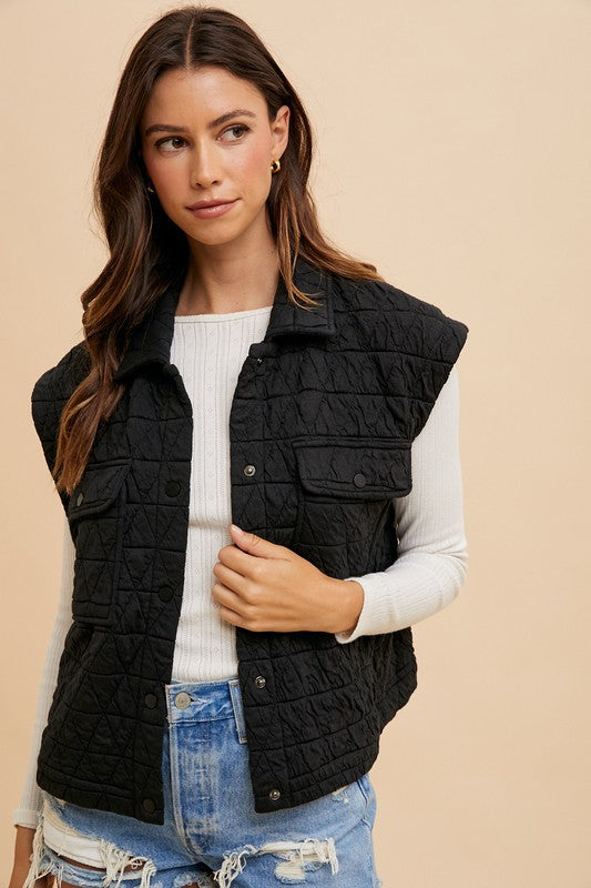 Annie Wear Texture Quilted Snap Down Vest Coat-TOPS / DRESSES-[Adult]-[Female]-2022 Online Blue Zone Planet