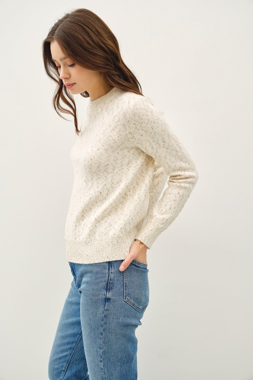 Be Cool Heathered Round Neck Long Sleeve Sweater-TOPS / DRESSES-[Adult]-[Female]-2022 Online Blue Zone Planet