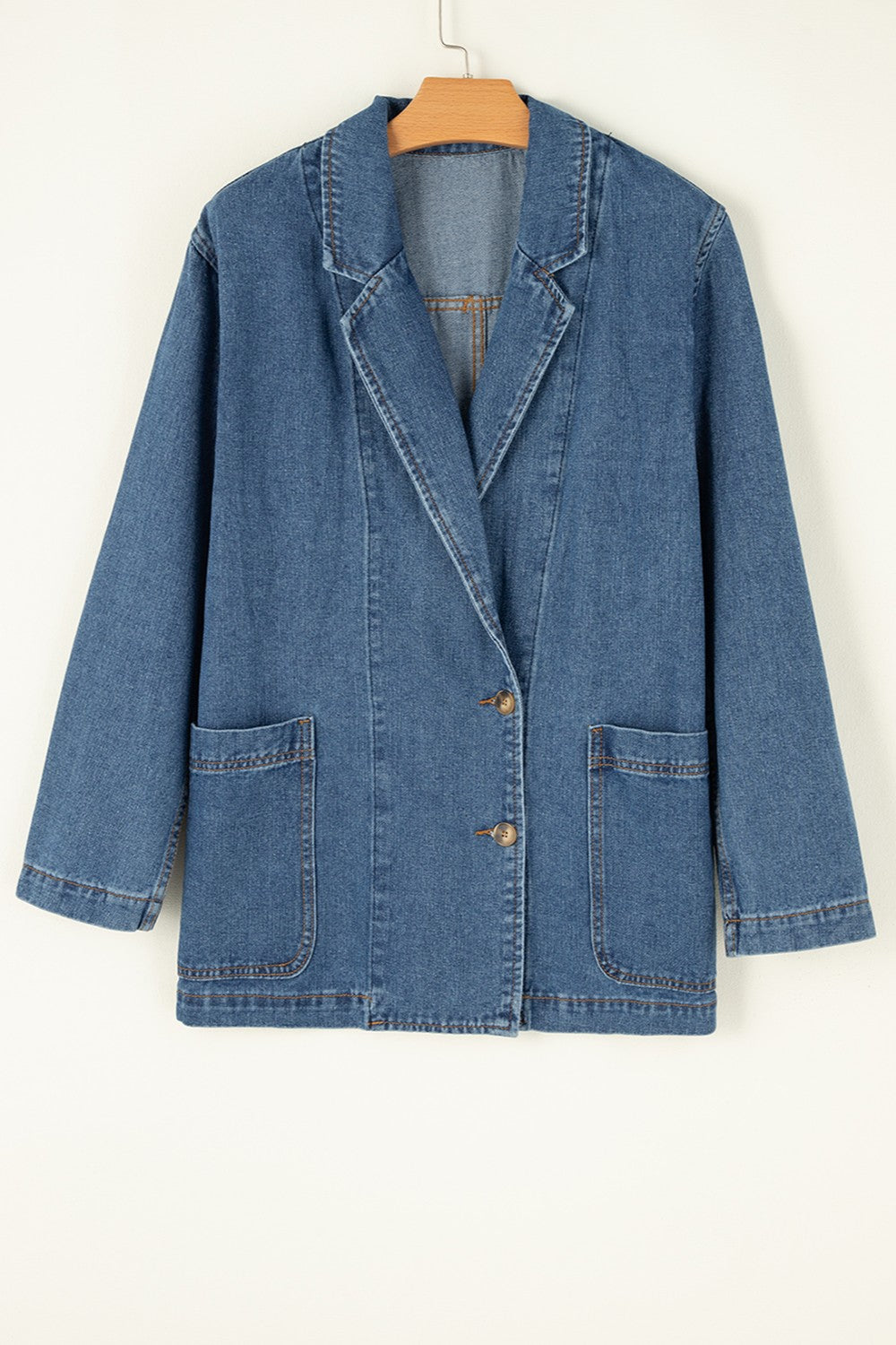 Blue Zone Planet | Pocketed Long Sleeve Denim Jacket-TOPS / DRESSES-[Adult]-[Female]-2022 Online Blue Zone Planet