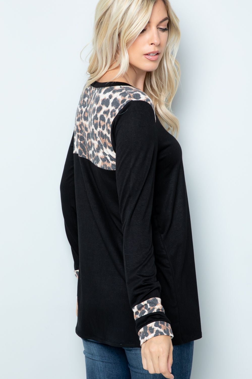 Celeste Full Size Long Sleeve Leopard Spliced T-Shirt-TOPS / DRESSES-[Adult]-[Female]-2022 Online Blue Zone Planet