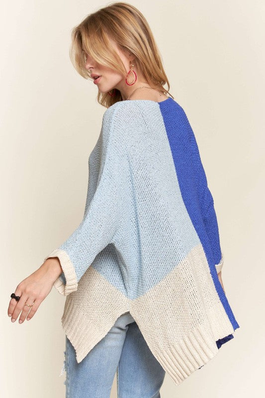 ADORA Side Slit Color Block Long Sleeve Sweater-TOPS / DRESSES-[Adult]-[Female]-2022 Online Blue Zone Planet