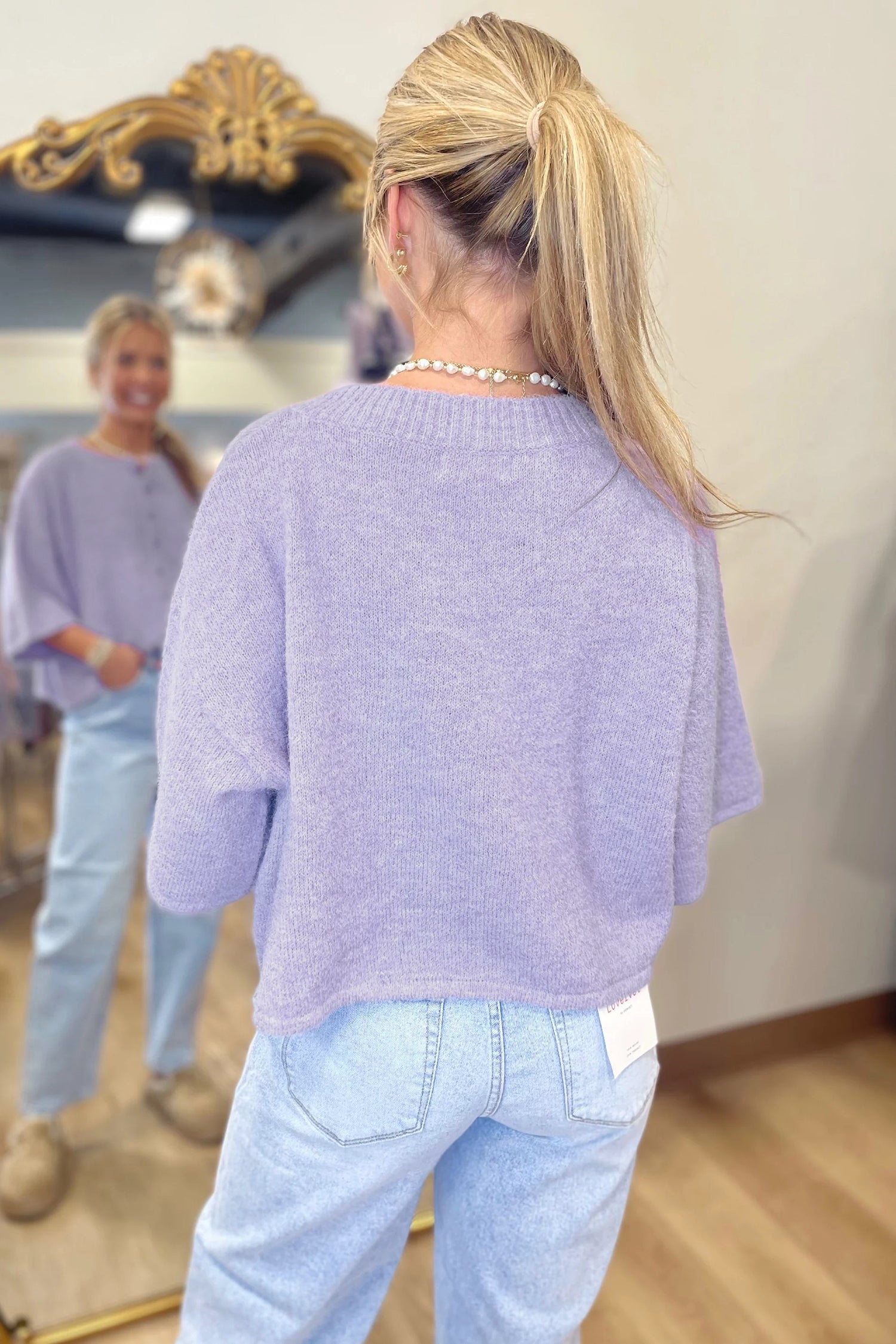 Lavendula 3/4 Sleeve Boxy Knit Button Down Sweater Cardigan-TOPS / DRESSES-[Adult]-[Female]-2022 Online Blue Zone Planet