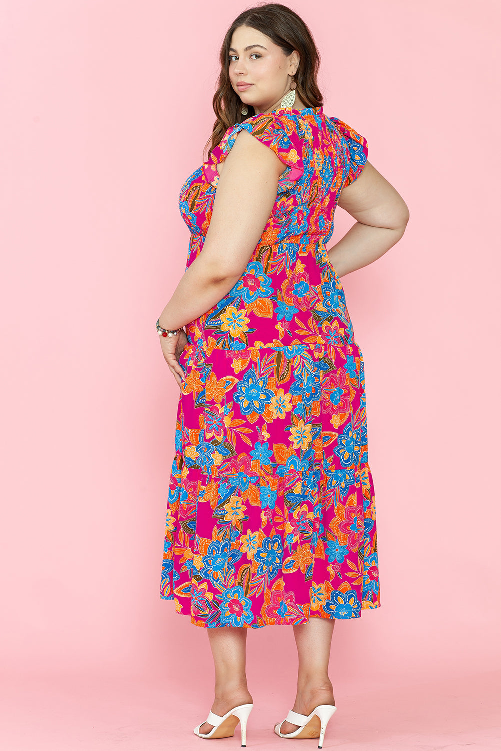 Blue Zone Planet | Red Floral Print Ruffled Sleeveless Plus Size Long Dress-TOPS / DRESSES-[Adult]-[Female]-2022 Online Blue Zone Planet